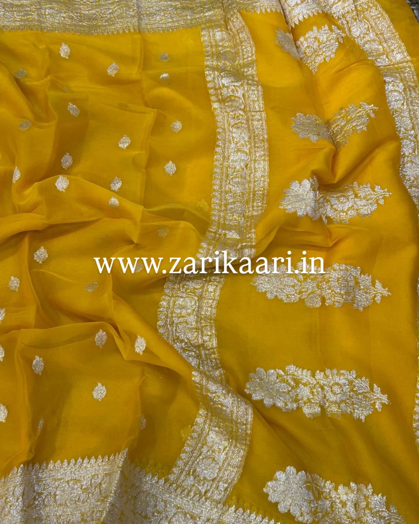 Pure Handloom Georgette Banarasi Saree - Yellow