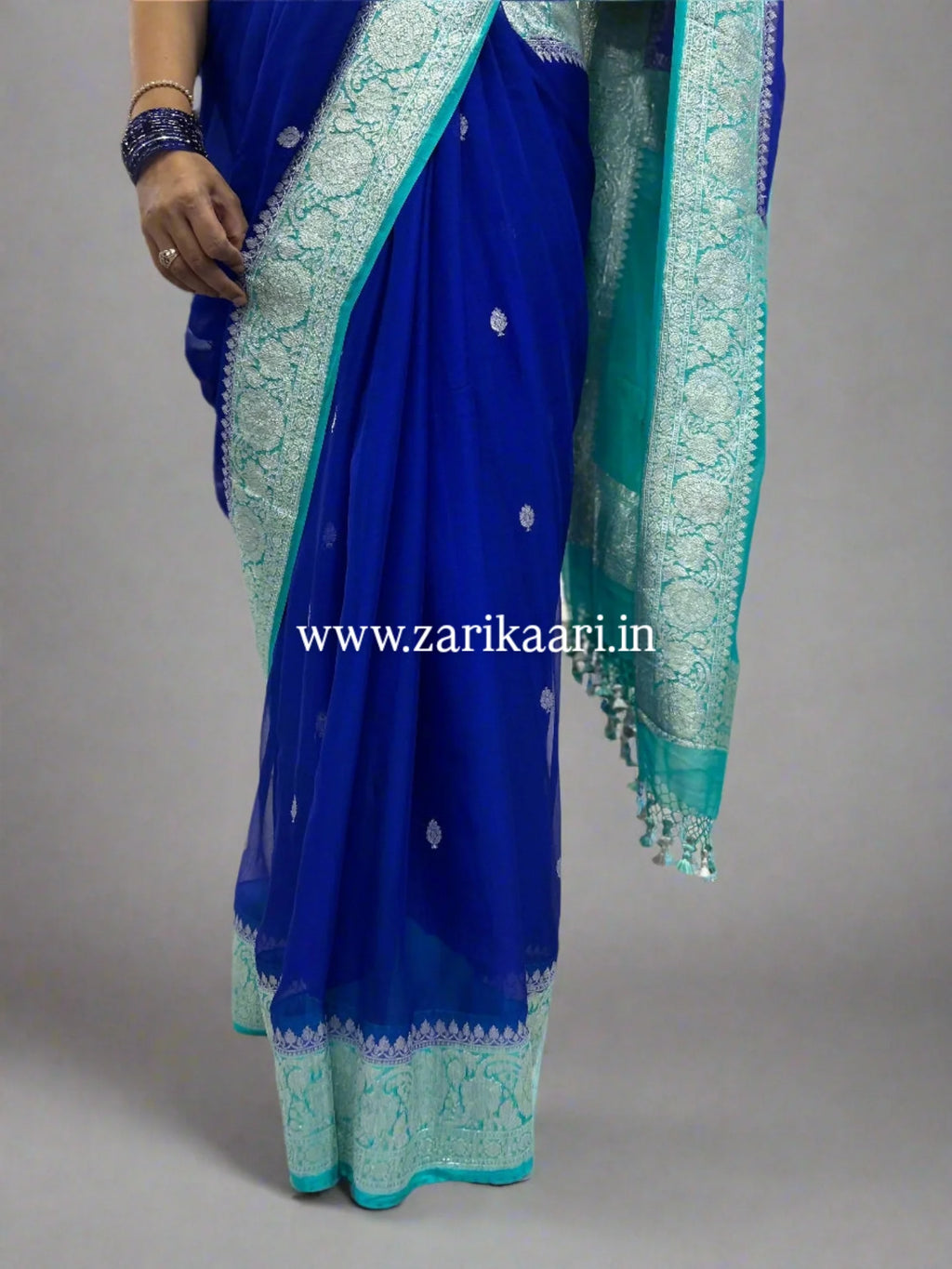 Pure Handloom Georgette Banarasi Saree - Blue-Sky