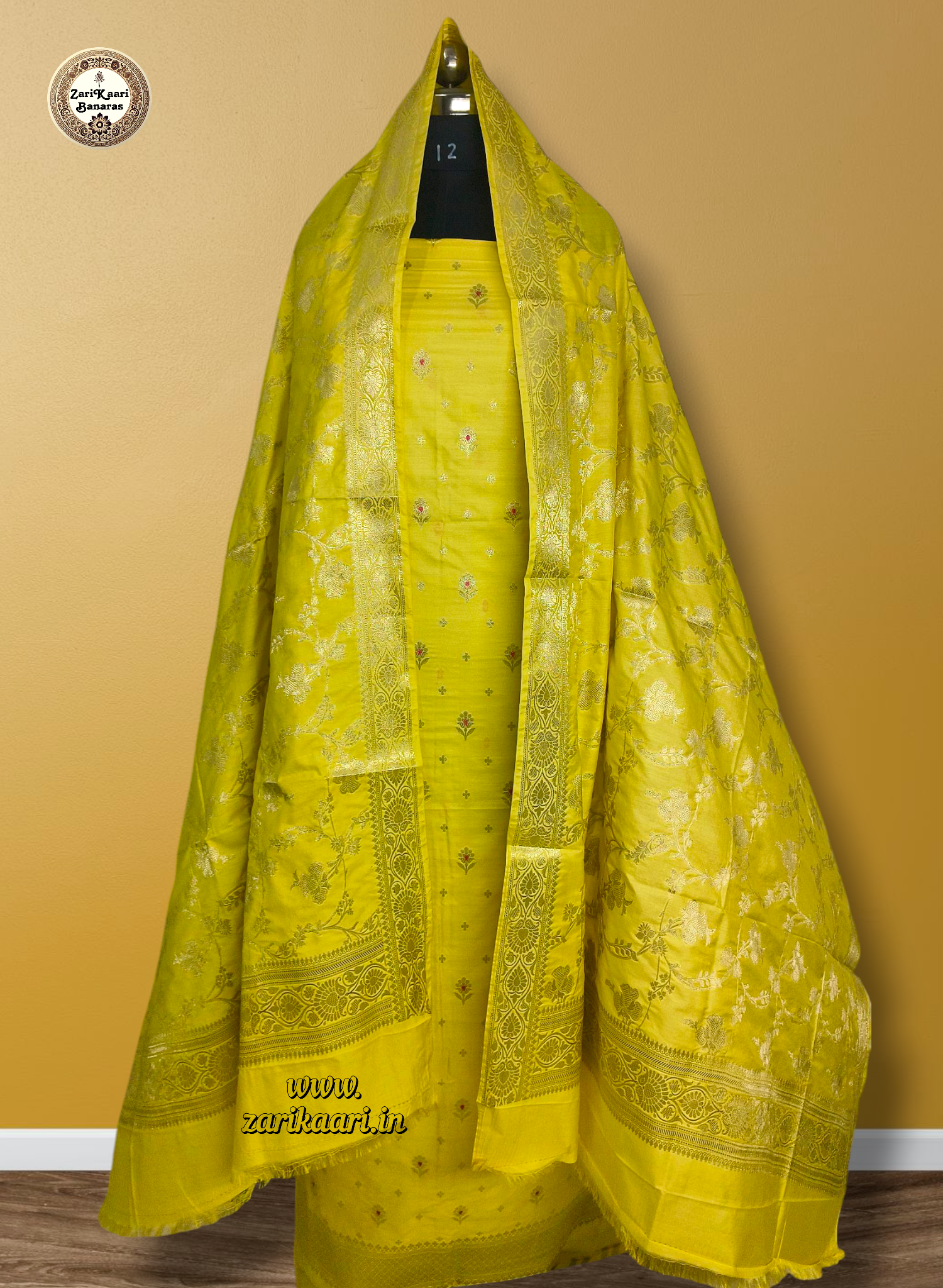 Banarasi Katan Silk Suit Set with Meenedar Dupatta & Plain Shalwar