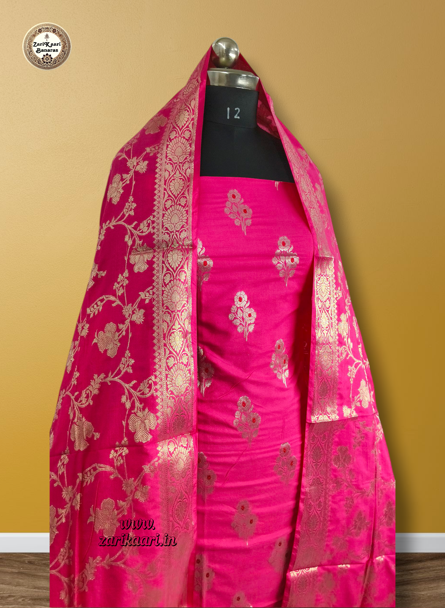 Banarasi Katan Silk Suit Set with Meenedar Dupatta & Plain Shalwar