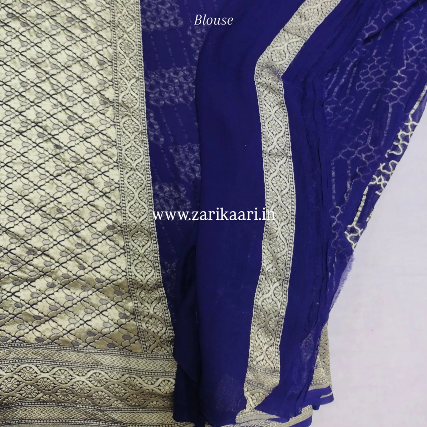 Dark-Blue Banarasi Pure Handloom Khaddi Georgette Chiffon with Water Zari Saree