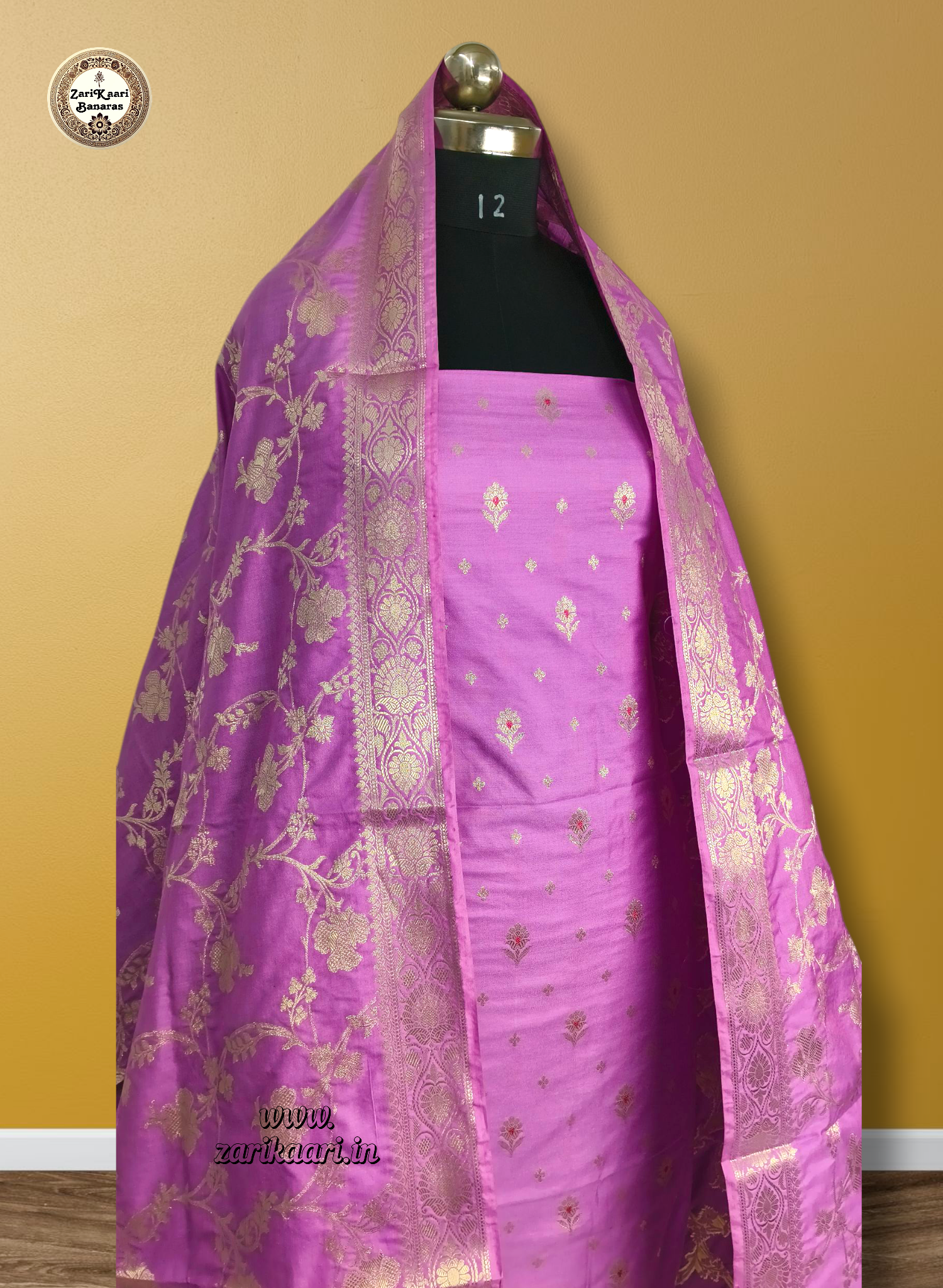 Banarasi Katan Silk Suit Set with Meenedar Dupatta & Plain Shalwar