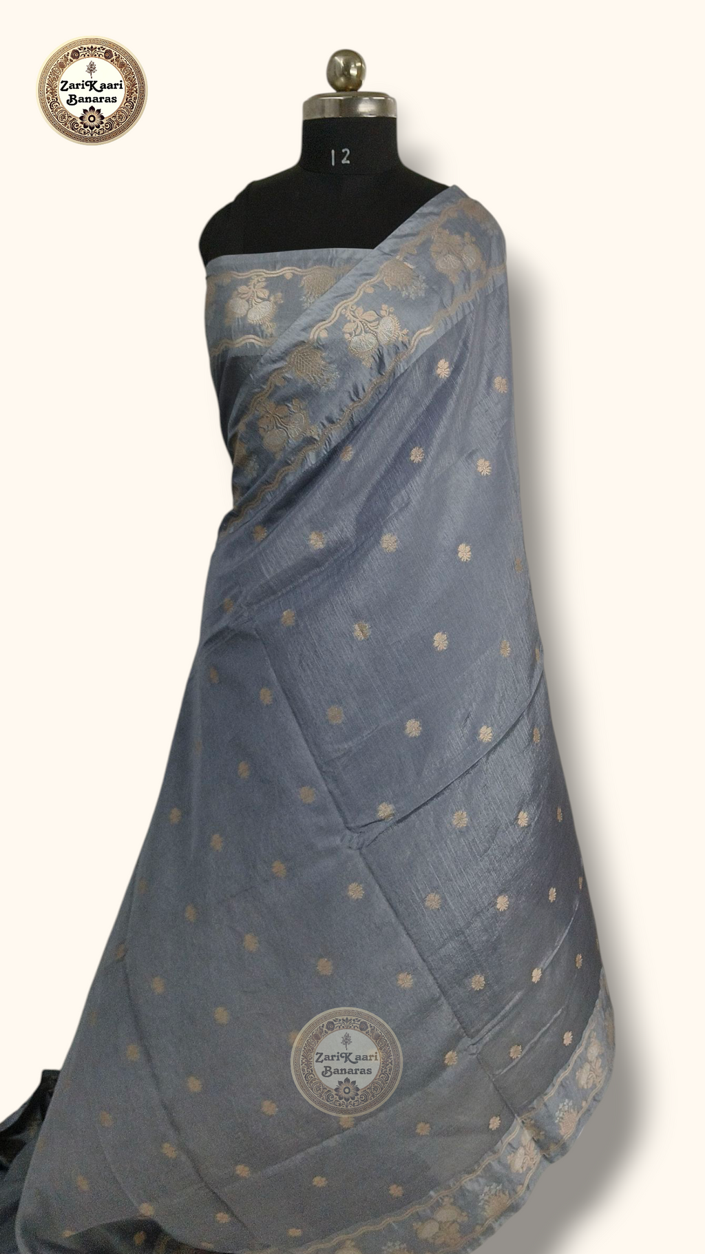 Grey Banarasi Raw Mango Silk With Sona Ropa Zari Work