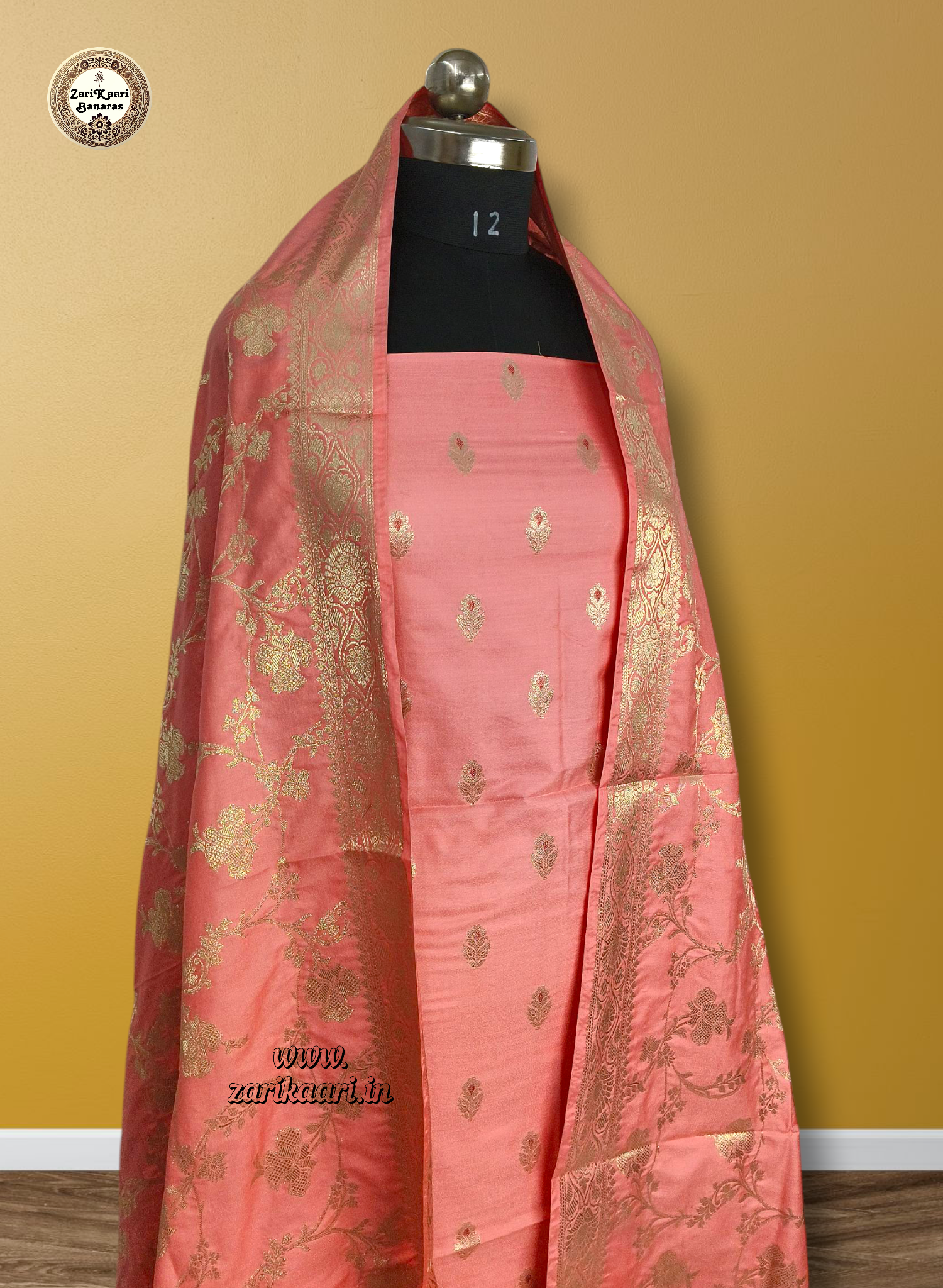 Banarasi Katan Silk Suit Set with Meenedar Dupatta & Plain Shalwar