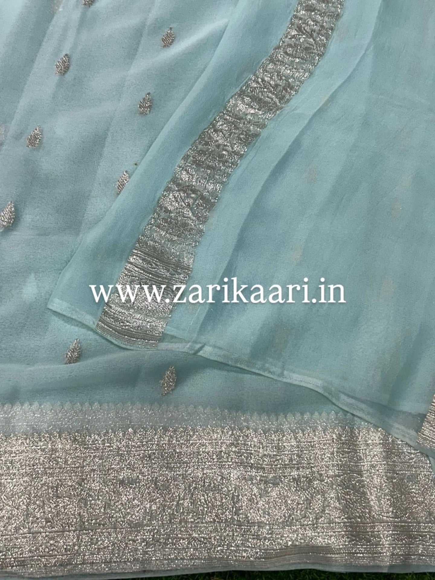 Pure Handloom Georgette Banarasi Saree - Sky-blue