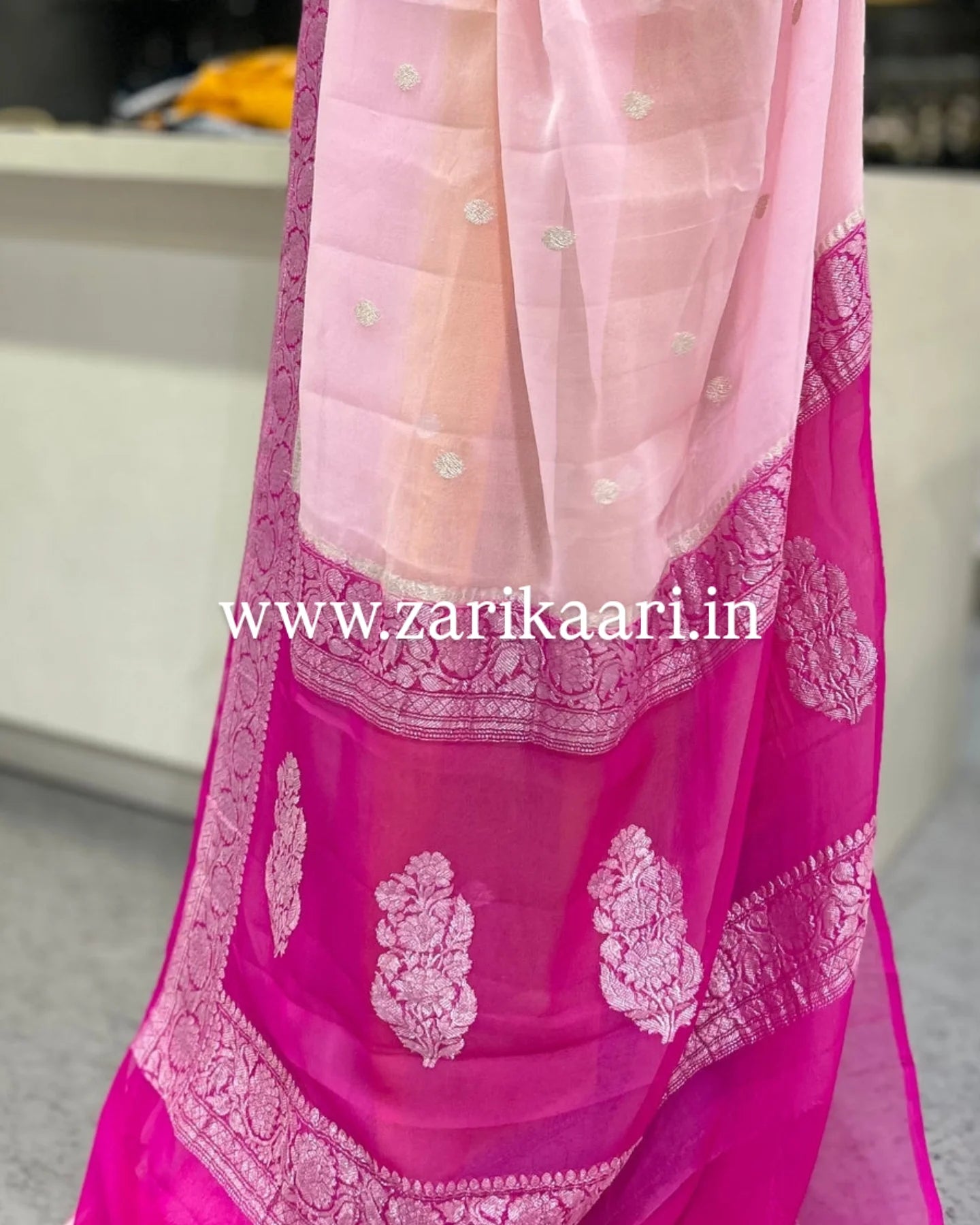 Pure Handloom Georgette Banarasi Saree - Baby-Pink