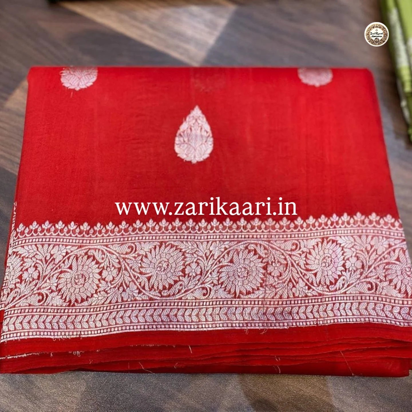 Red Banarasi Pure Handloom Chiffon Kadhwa Saree with Ropa Boti.