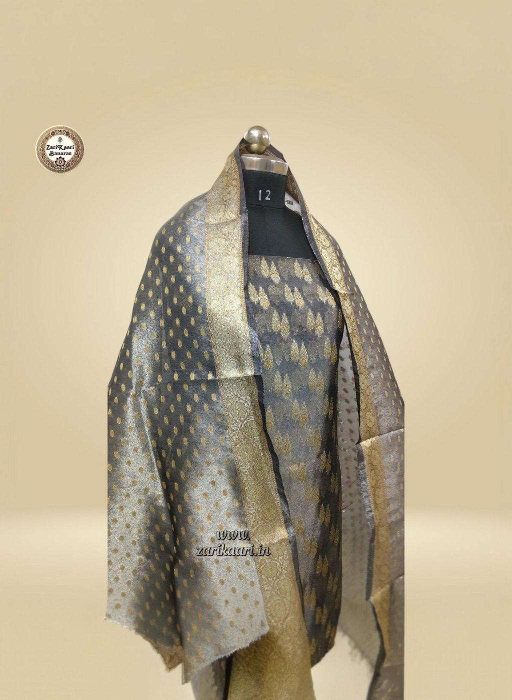 Banarasi Tissue Silk Suit Set with Meenedar Zari Dupatta & Plain Shalwar Boti Work