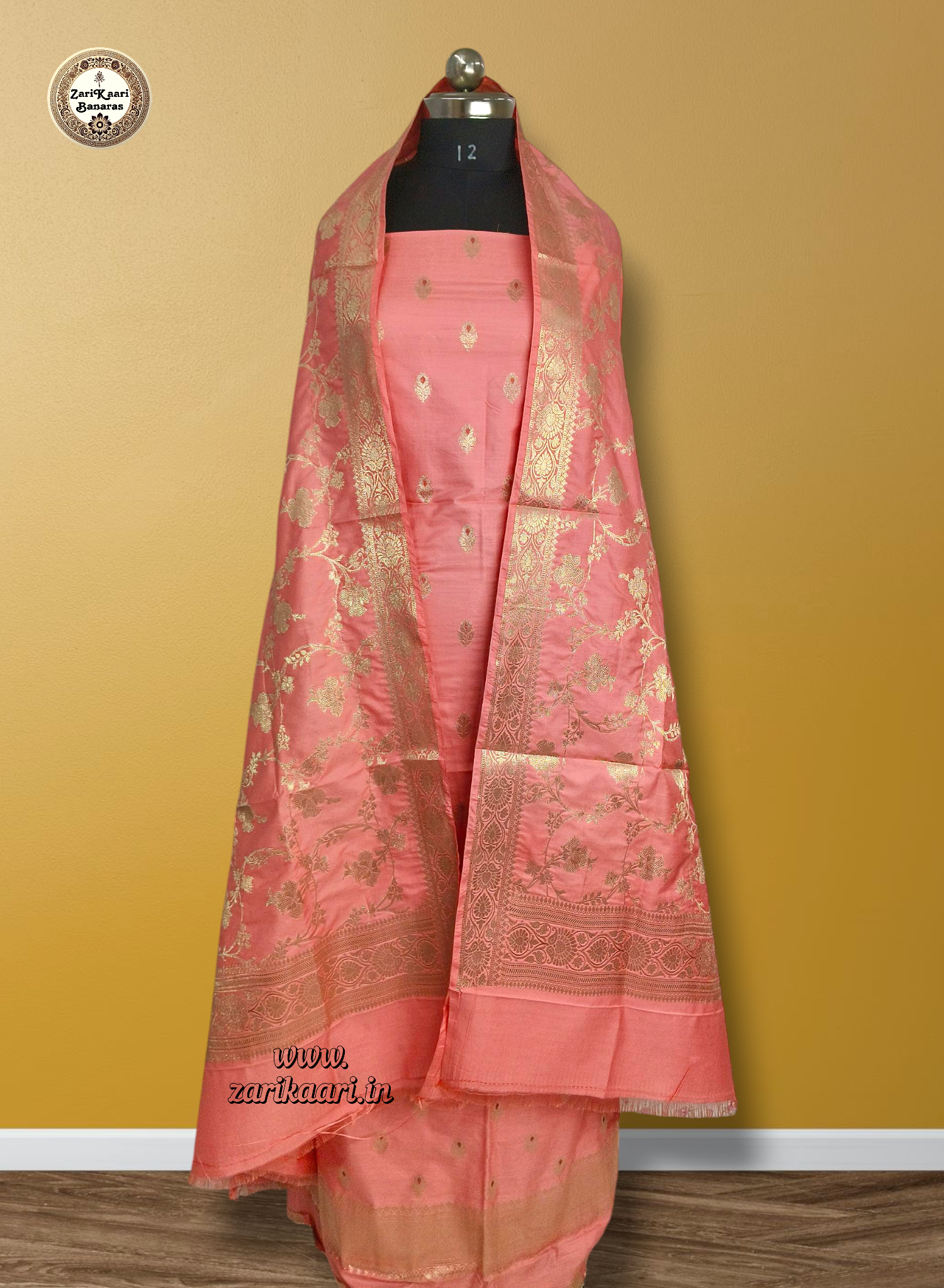 Banarasi Katan Silk Suit Set with Meenedar Dupatta & Plain Shalwar