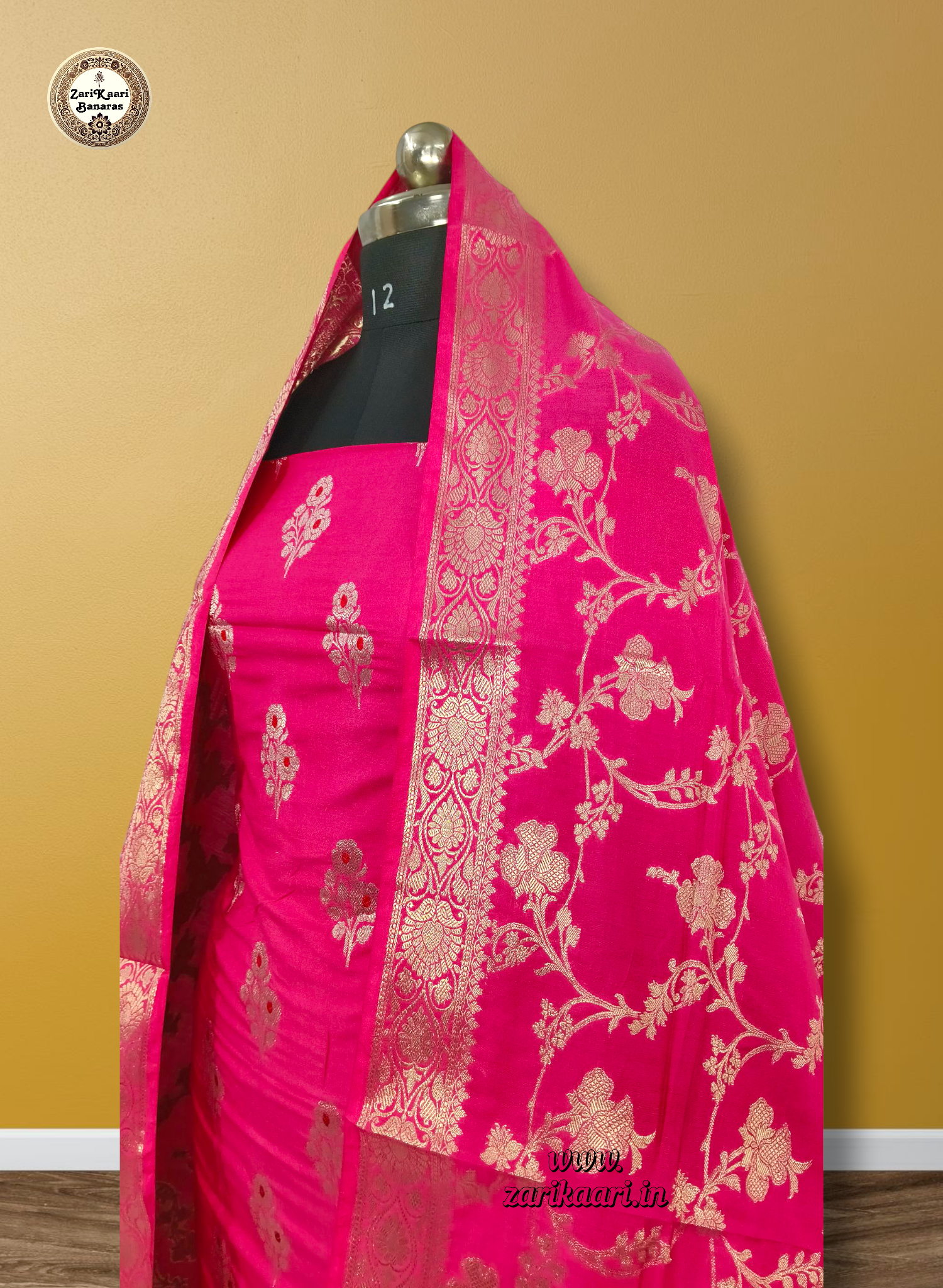 Banarasi Katan Silk Suit Set with Meenedar Dupatta & Plain Shalwar