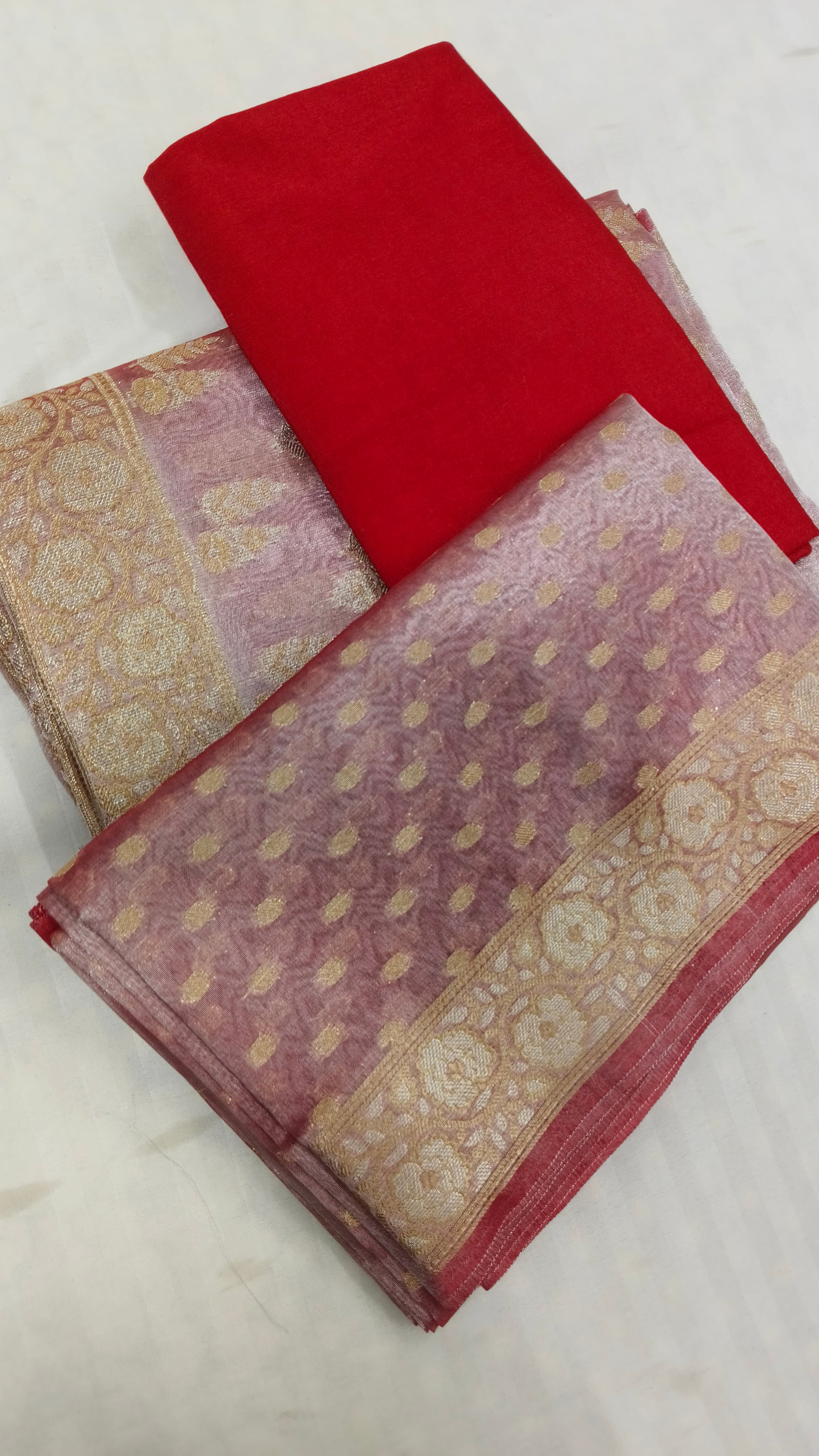 Banarasi Tissue Silk Suit Set with Meenedar Zari Dupatta & Plain Shalwar Boti Work