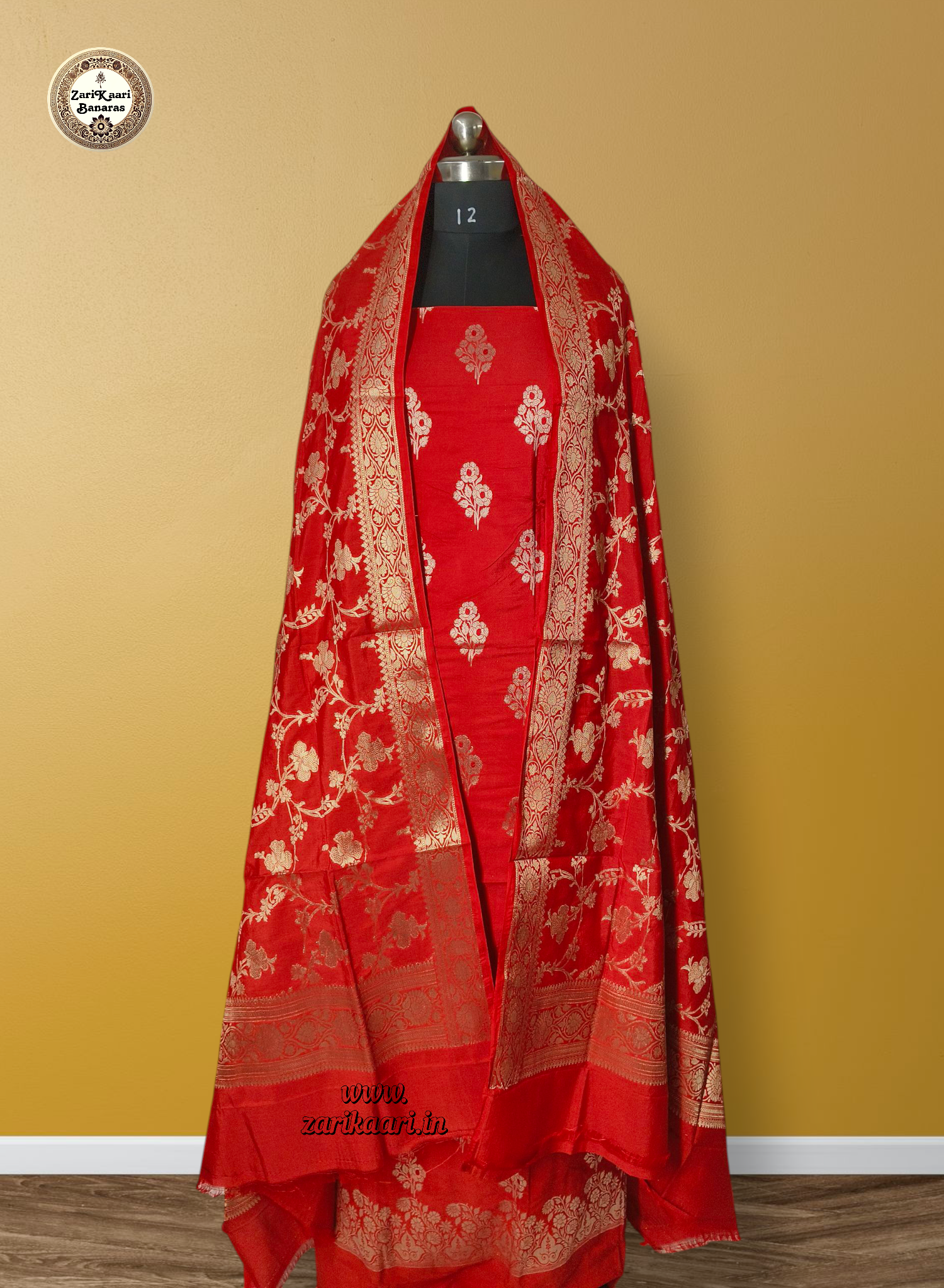 Banarasi Katan Silk Suit Set with Meenedar Dupatta & Plain Shalwar