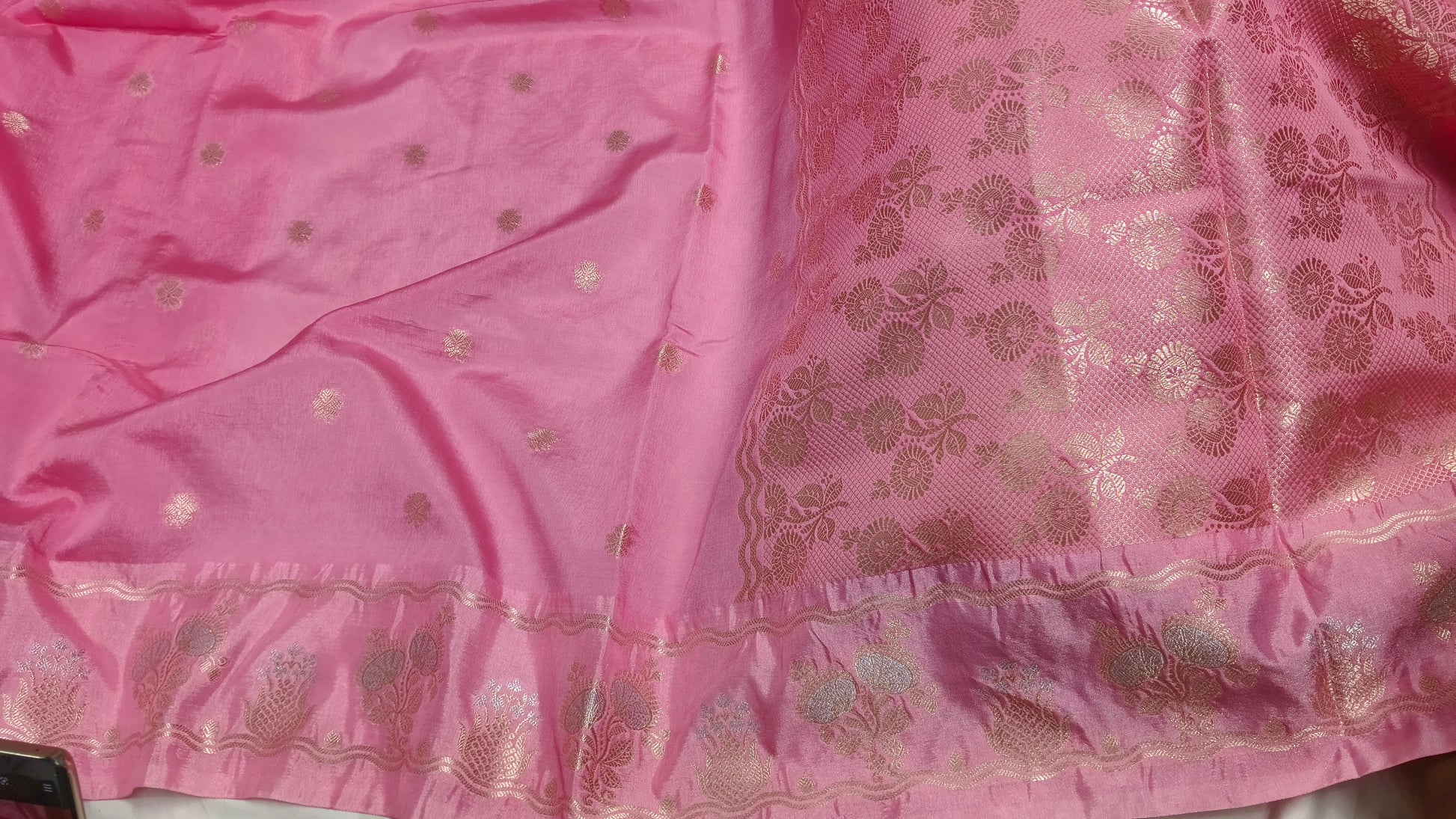 Pink Banarasi Raw Mango Silk With Sona Ropa Zari Work