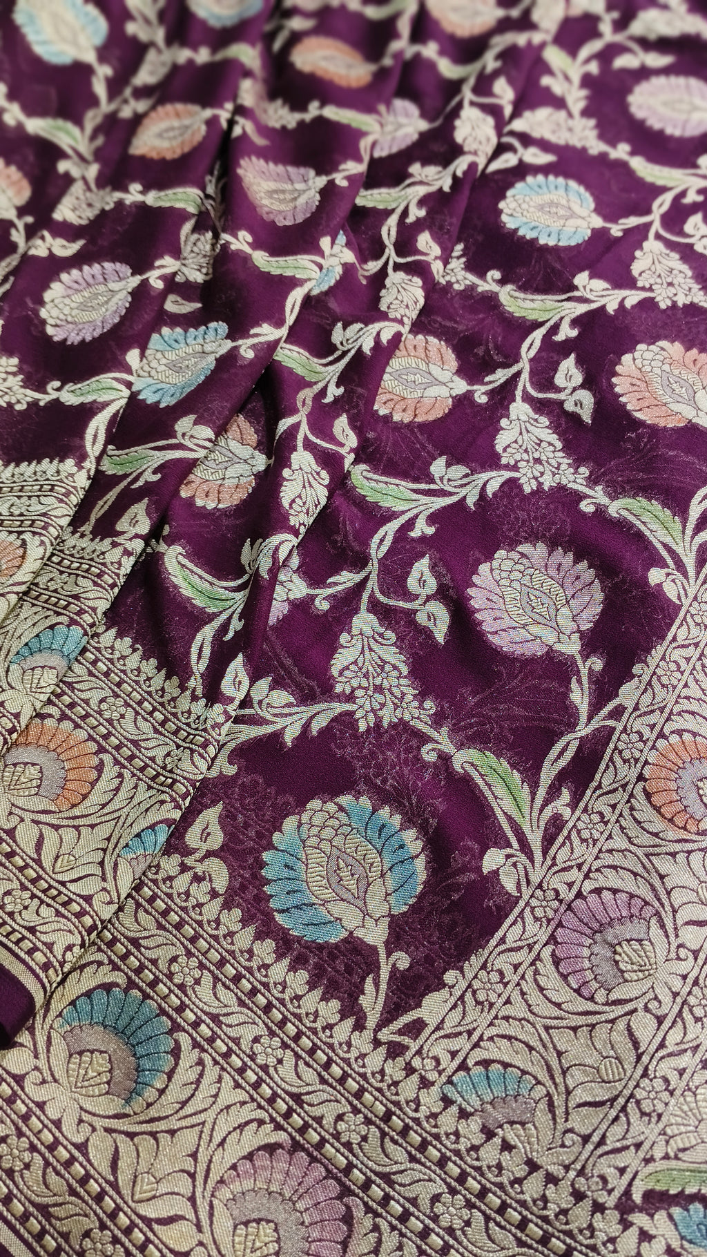 Banarasi Pure Handloom Khaddi Georgette Chiffon with Water Zari