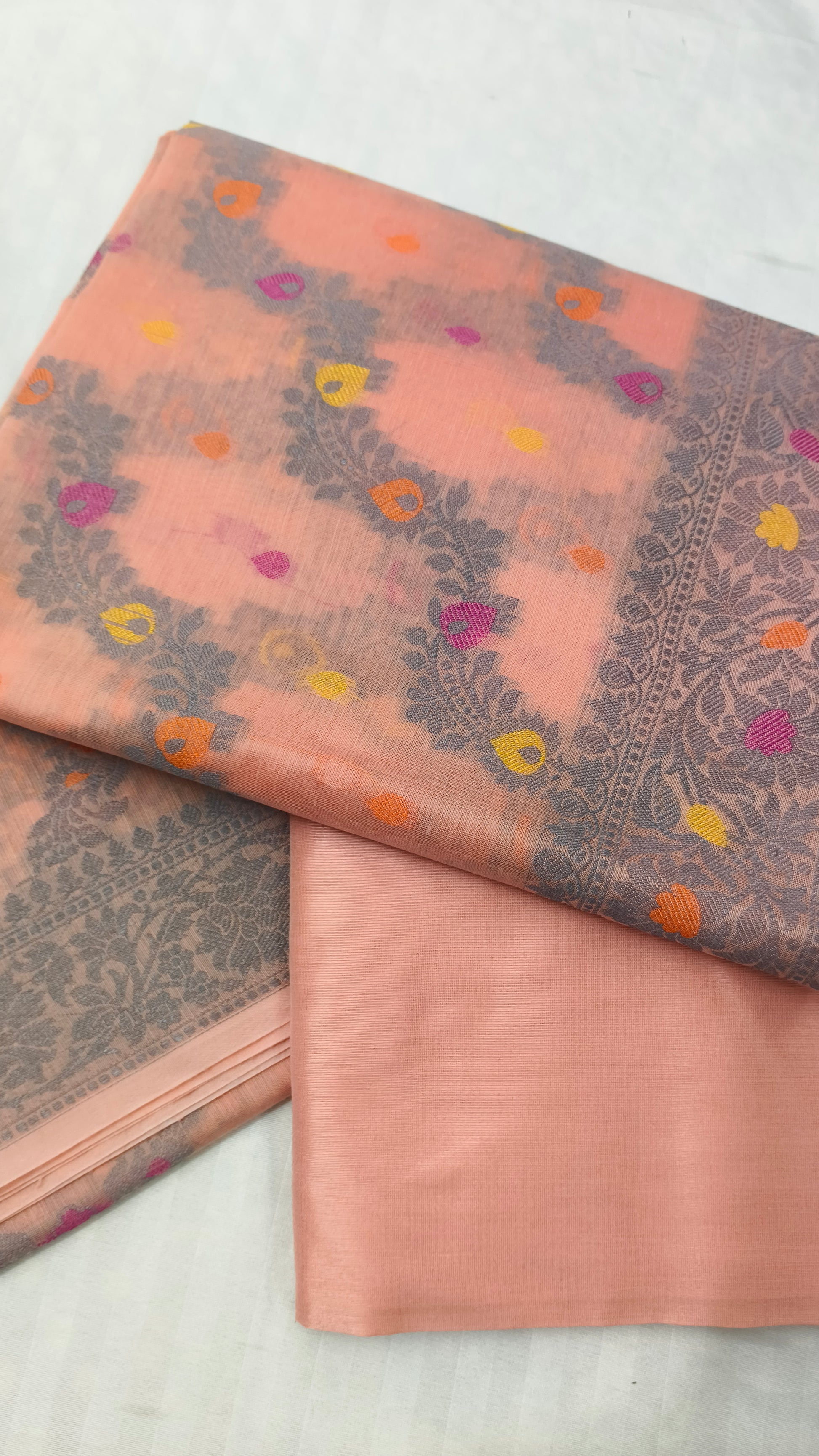 Women's Banarasi Cotton Silk Unstitched Suit Set with Meenedar Dupatta & Bottom (Multicolor Floral, 3-Piece Set)