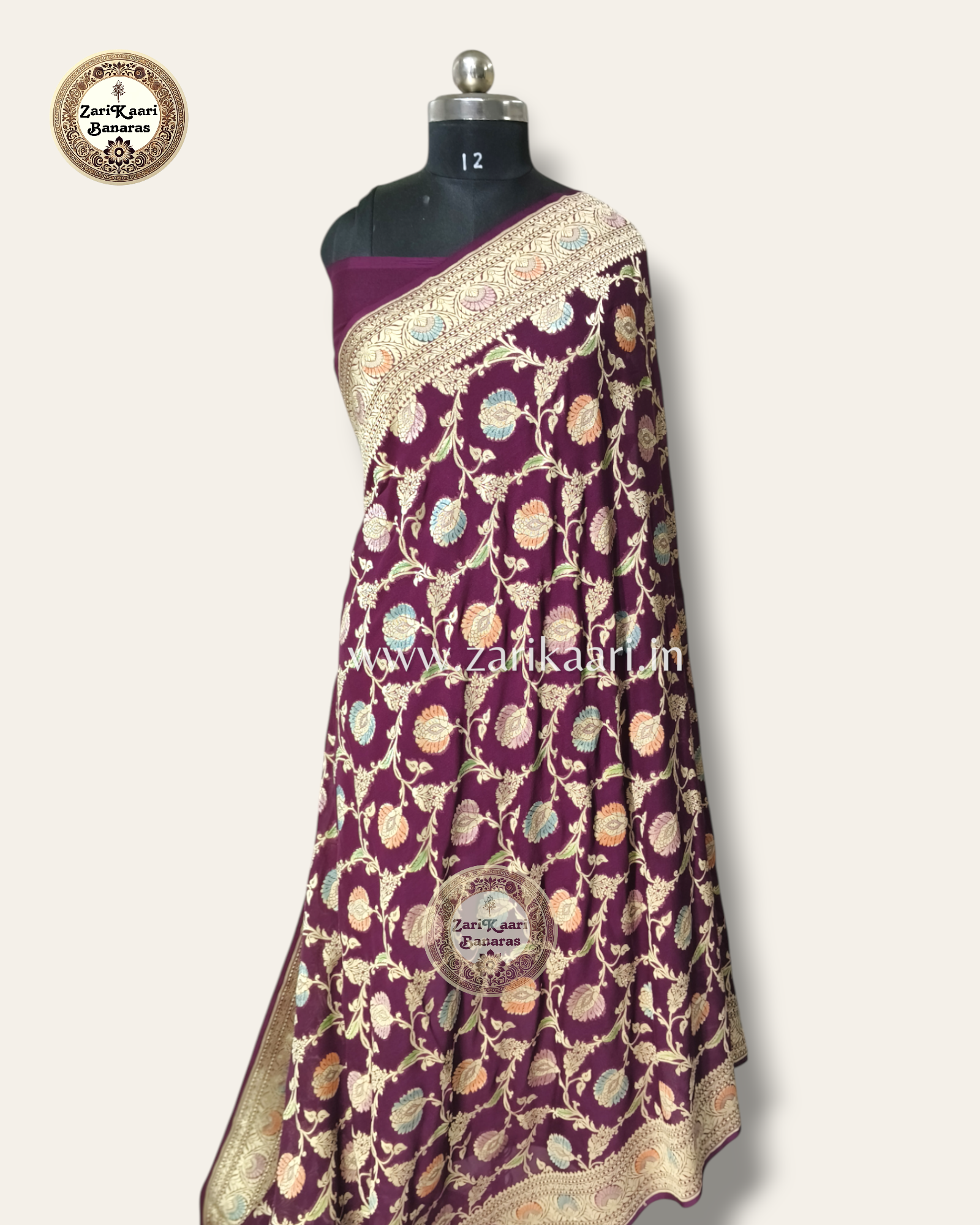 Banarasi Pure Handloom Khaddi Georgette Chiffon with Water Zari