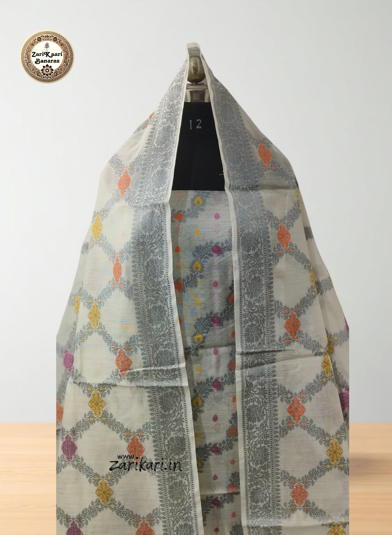 Women's Banarasi Cotton Silk Unstitched Suit Set with Meenedar Dupatta & Bottom (Multicolor Floral, 3-Piece Set)