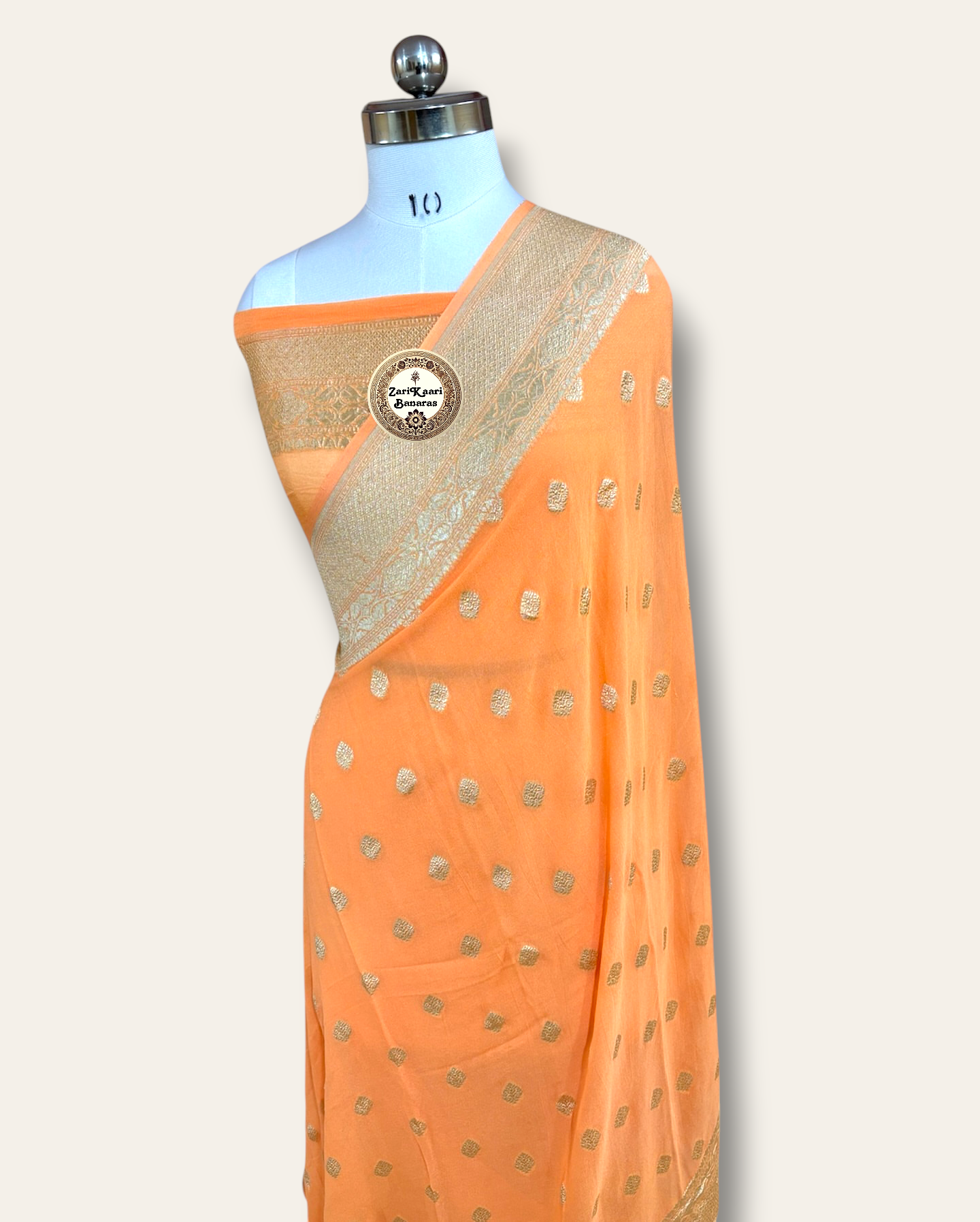 Orange Banarasi Pure Handloom Khaddi Georgette Chiffon with Water Zari