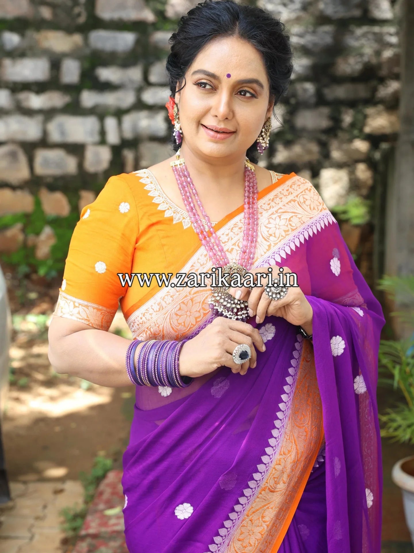 Pure Handloom Georgette Banarasi Saree - Purple