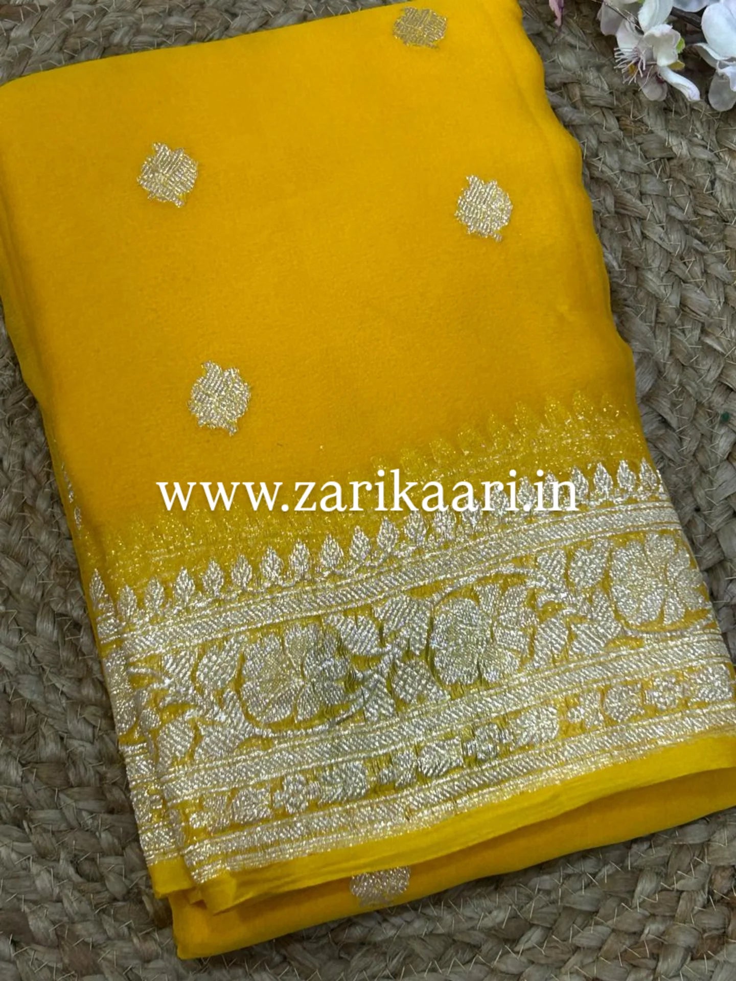 Pure Handloom Georgette Banarasi Saree - Yellow