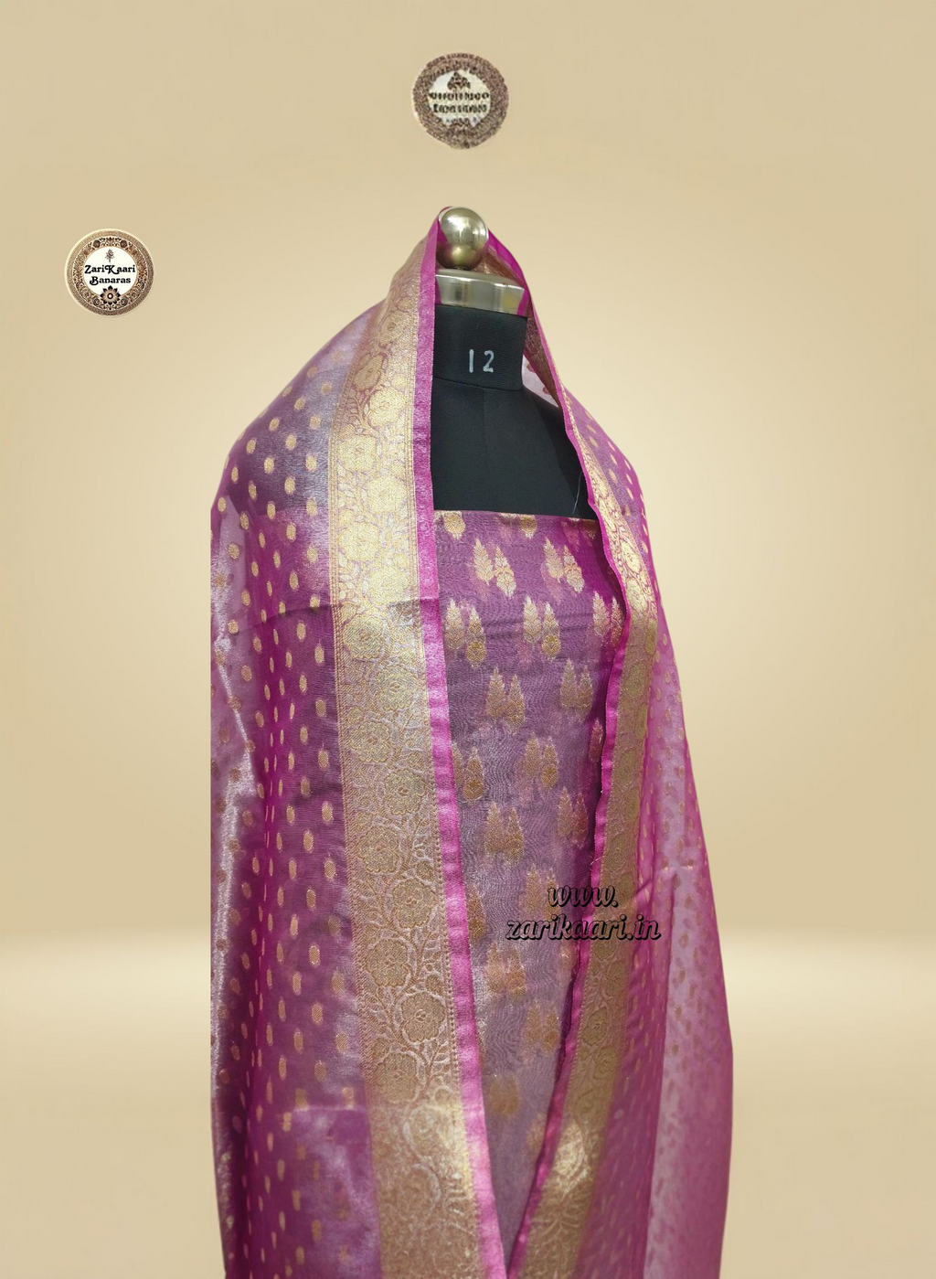 Banarasi Tissue Silk Suit Set with Meenedar Zari Dupatta & Plain Shalwar Boti Work