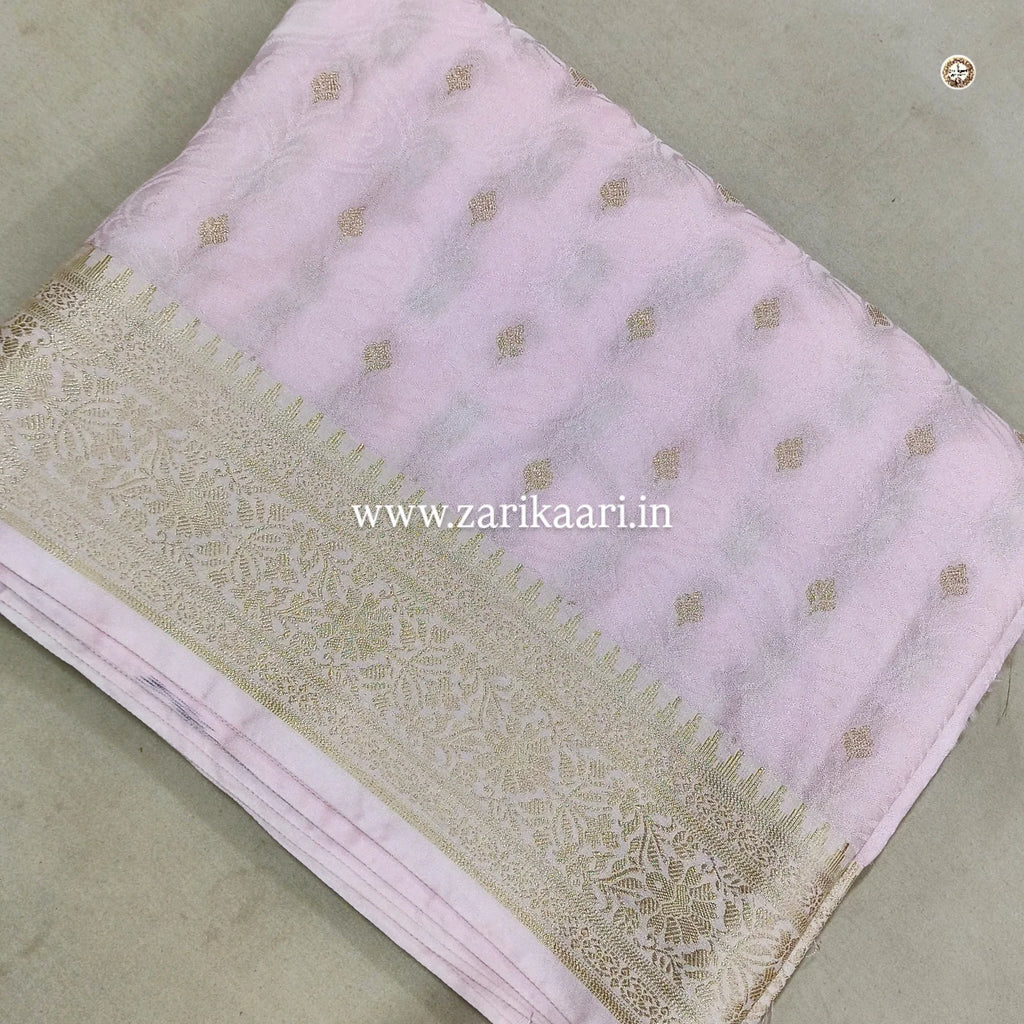 Banarasi Katan Georgette Saree with Watar-Gold Zari. Baby-Pink