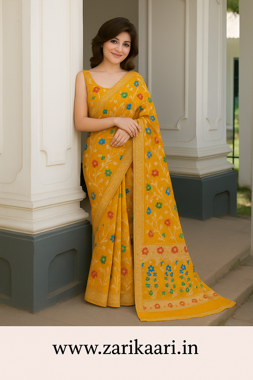 Pure Tussar Georgette Banarasi Handloom Meenakari Saree