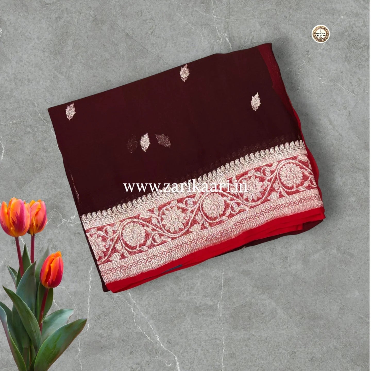 Pure Handloom Georgette Banarasi Saree - Wine
