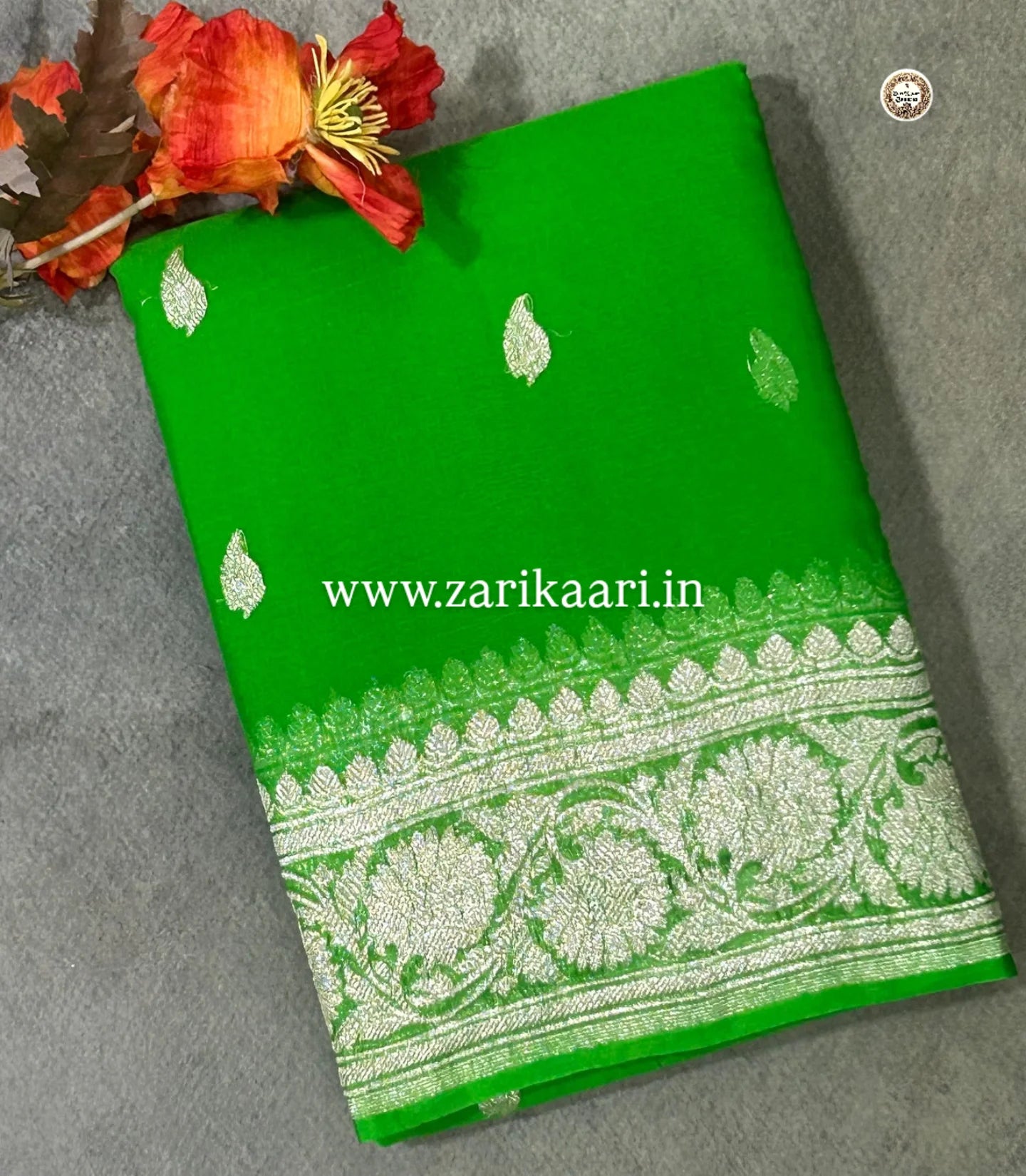 Pure Handloom Georgette Banarasi Saree - Parrot Green