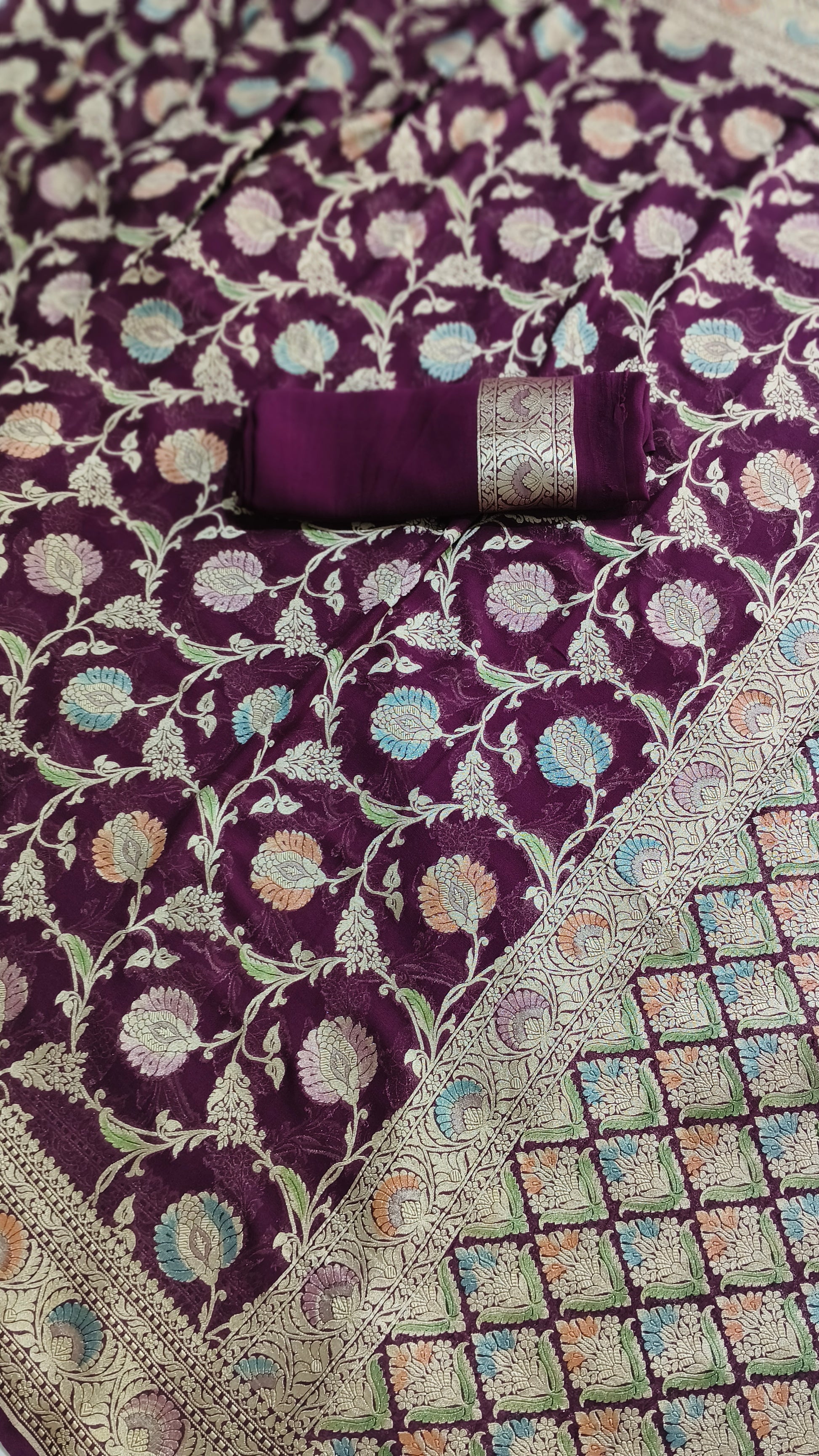 Banarasi Pure Handloom Khaddi Georgette Chiffon with Water Zari