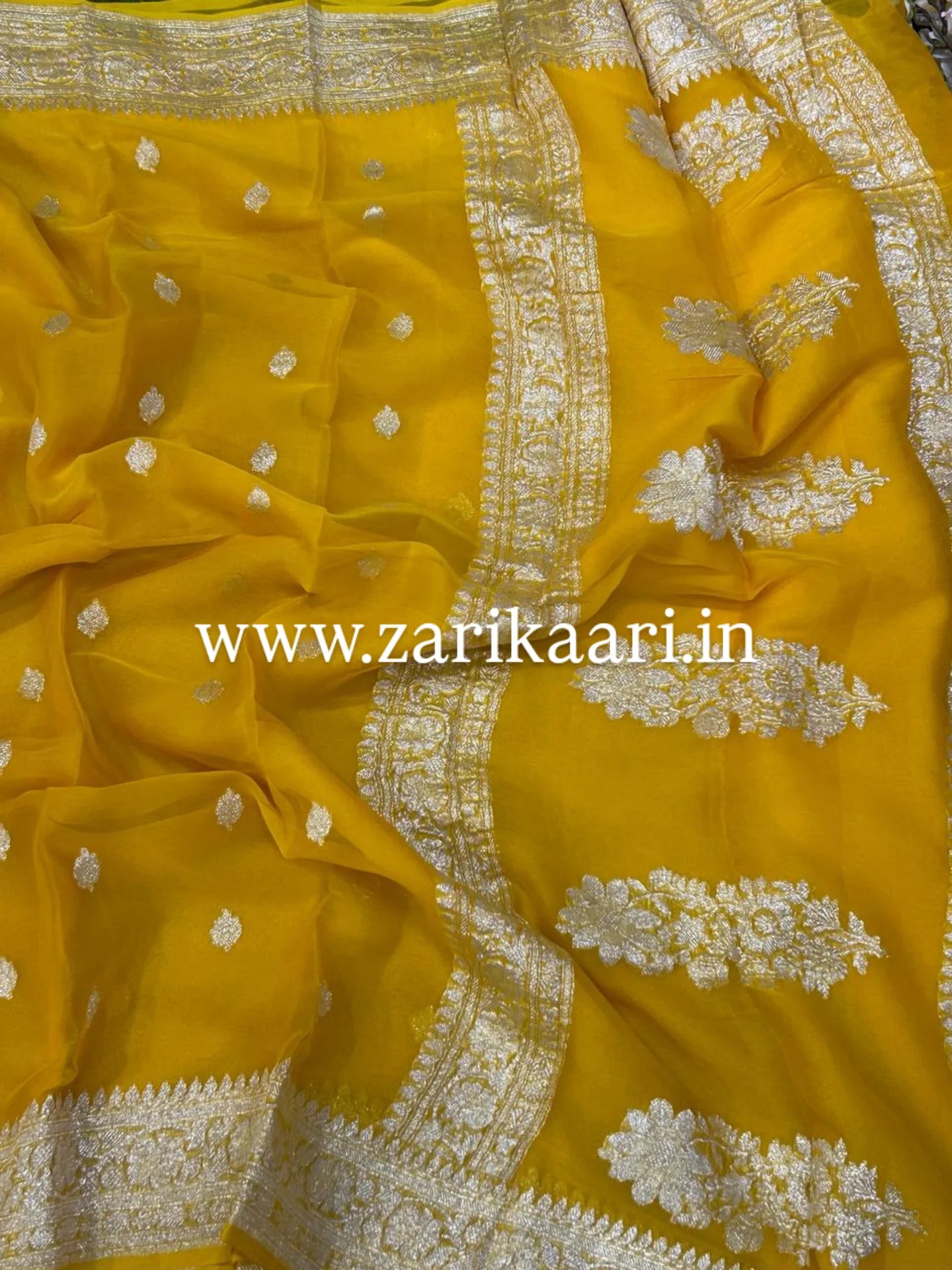 Pure Handloom Georgette Banarasi Saree - Yellow