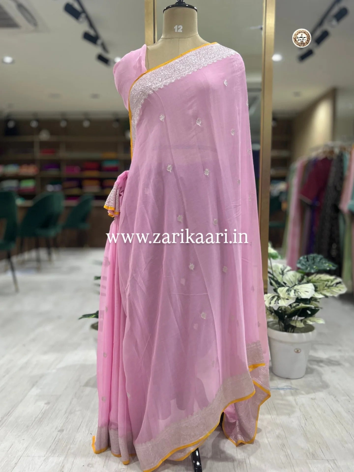 Pure Handloom Georgette Banarasi Saree - Baby-Pink