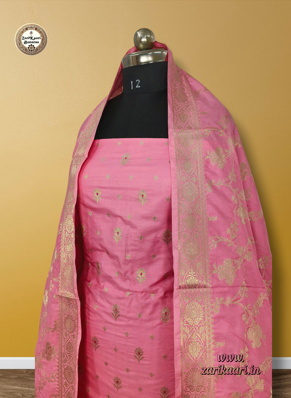 Banarasi Katan Silk Suit Set with Meenedar Dupatta & Plain Shalwar