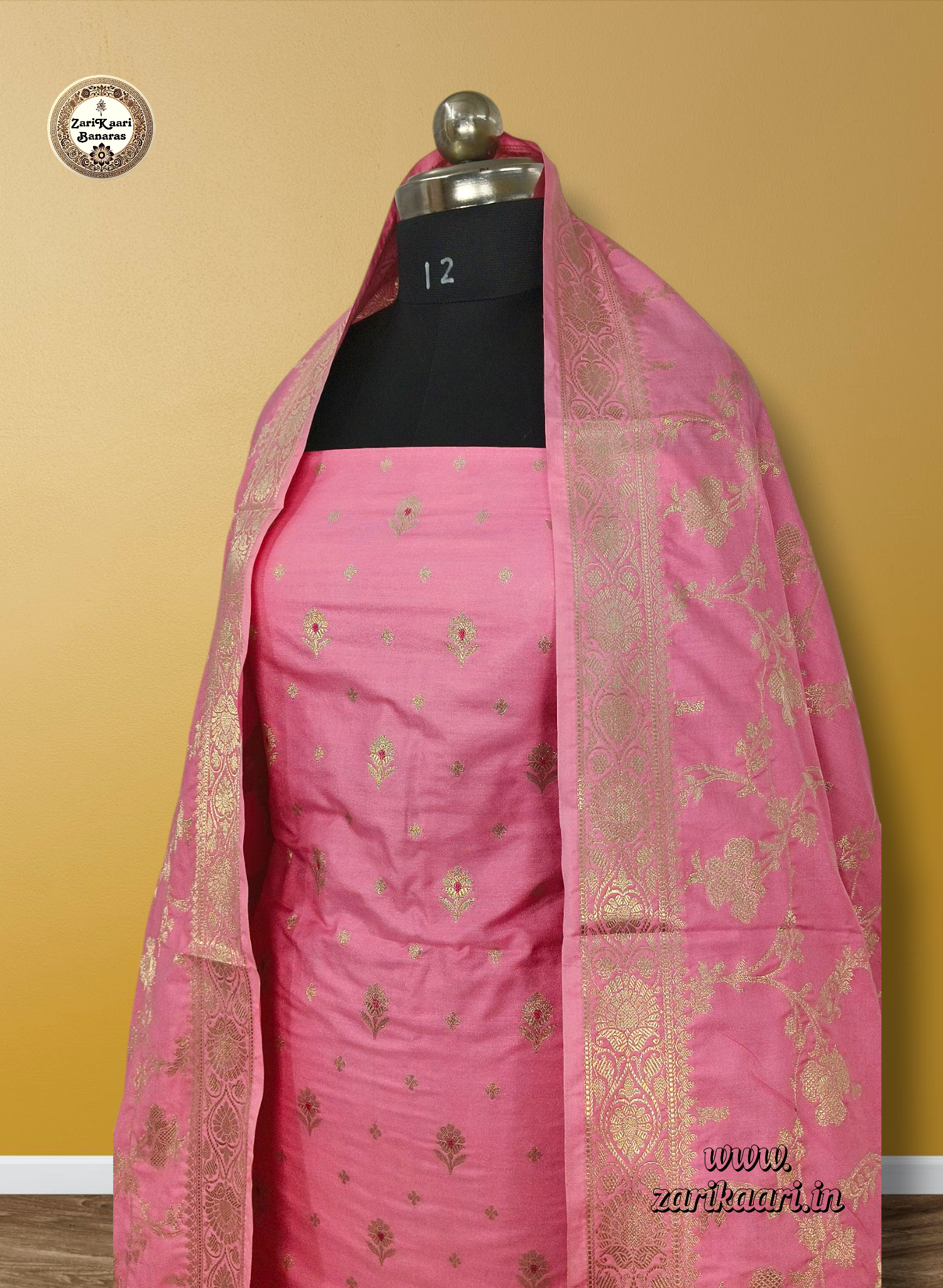 Banarasi Katan Silk Suit Set with Meenedar Dupatta & Plain Shalwar