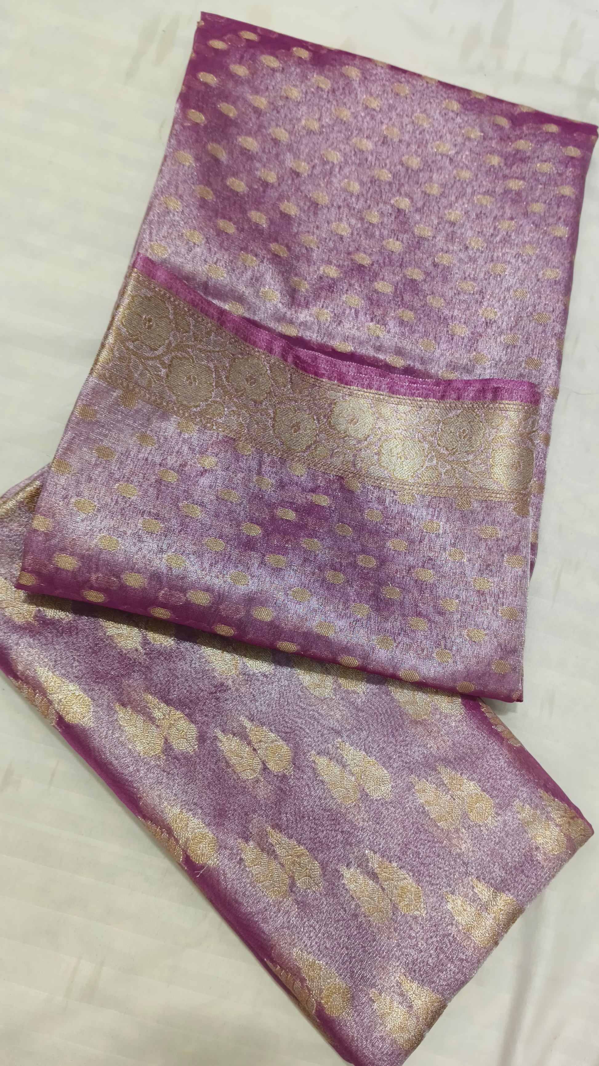 Banarasi Tissue Silk Suit Set with Meenedar Zari Dupatta & Plain Shalwar Boti Work