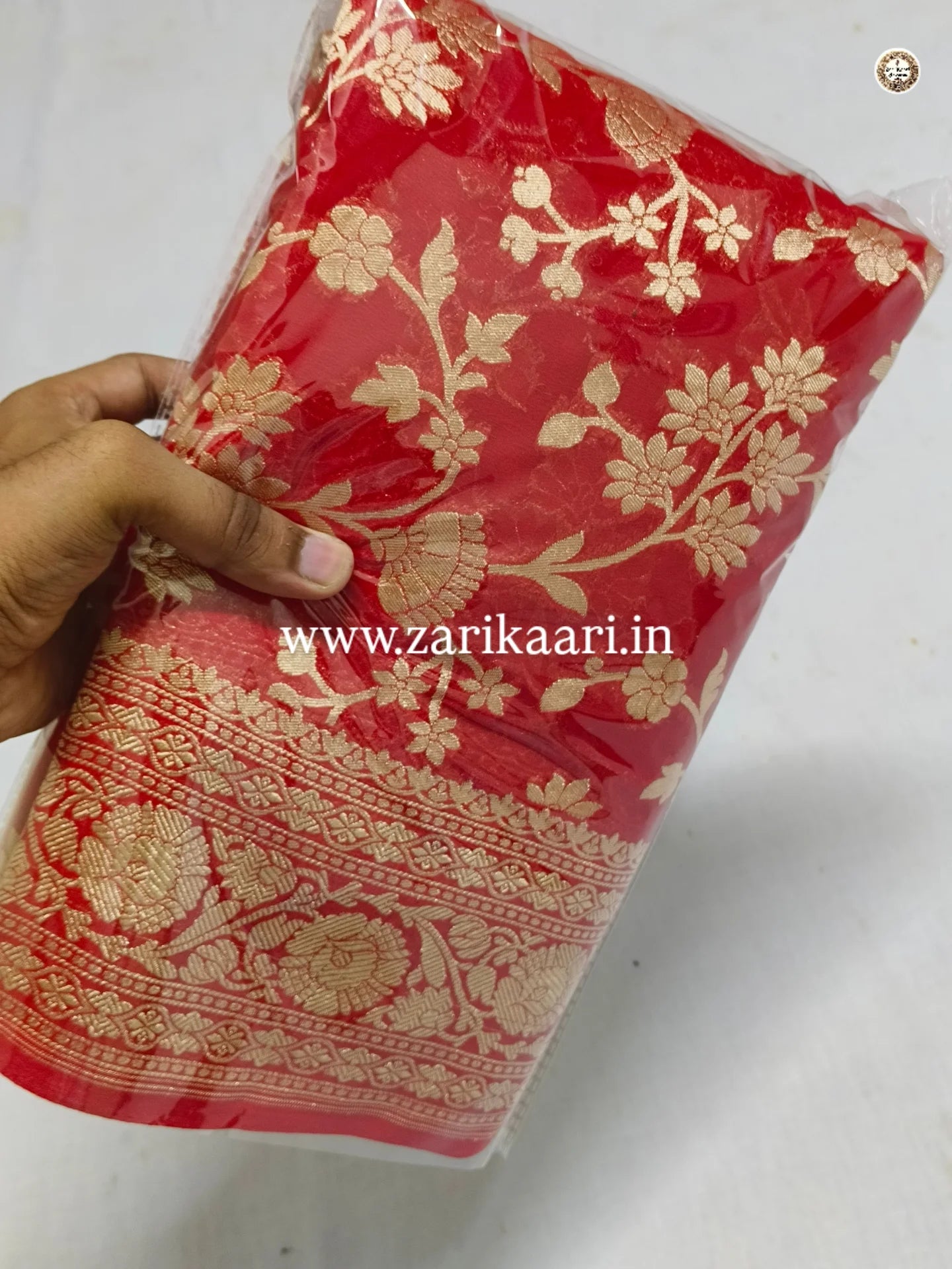 Red Banarasi Pure Handloom Khaddi Georgette Chiffon with Watar-Gold Zari Saree