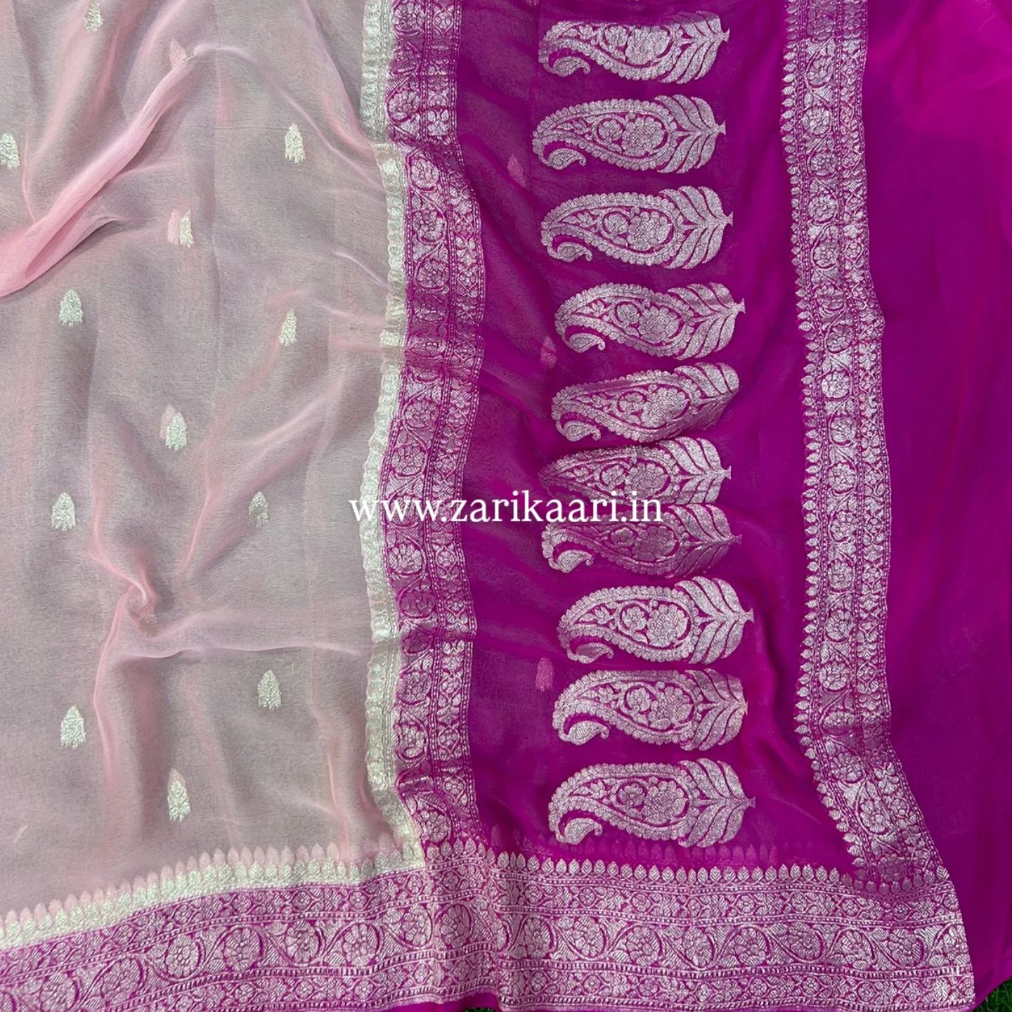 Pure Handloom Georgette Banarasi Saree - Pink