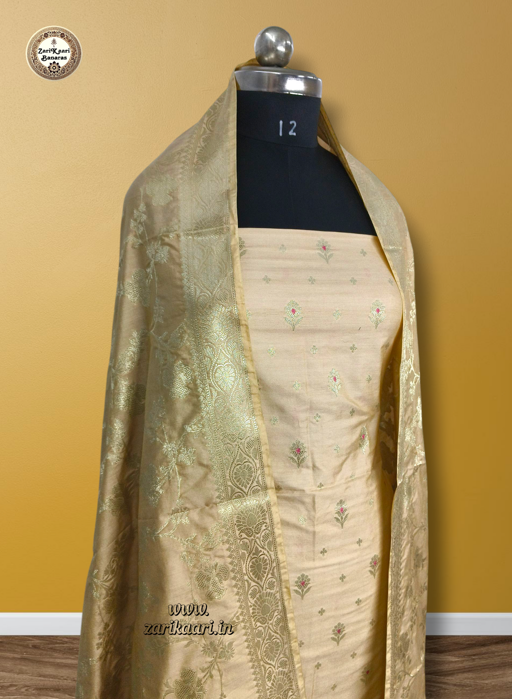 Banarasi Katan Silk Suit Set with Meenedar Dupatta & Plain Shalwar