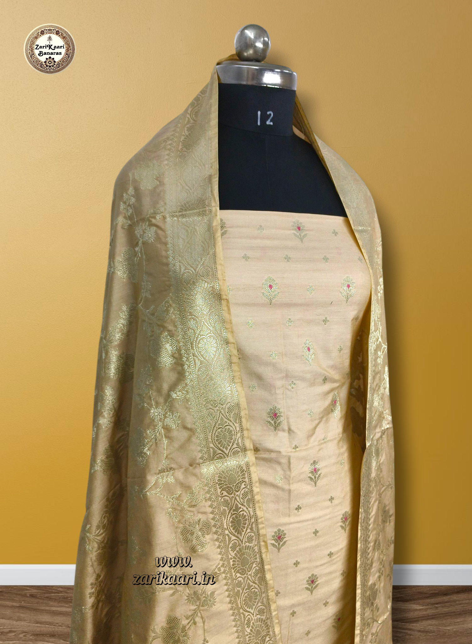 Banarasi Katan Silk Suit Set with Meenedar Dupatta & Plain Shalwar