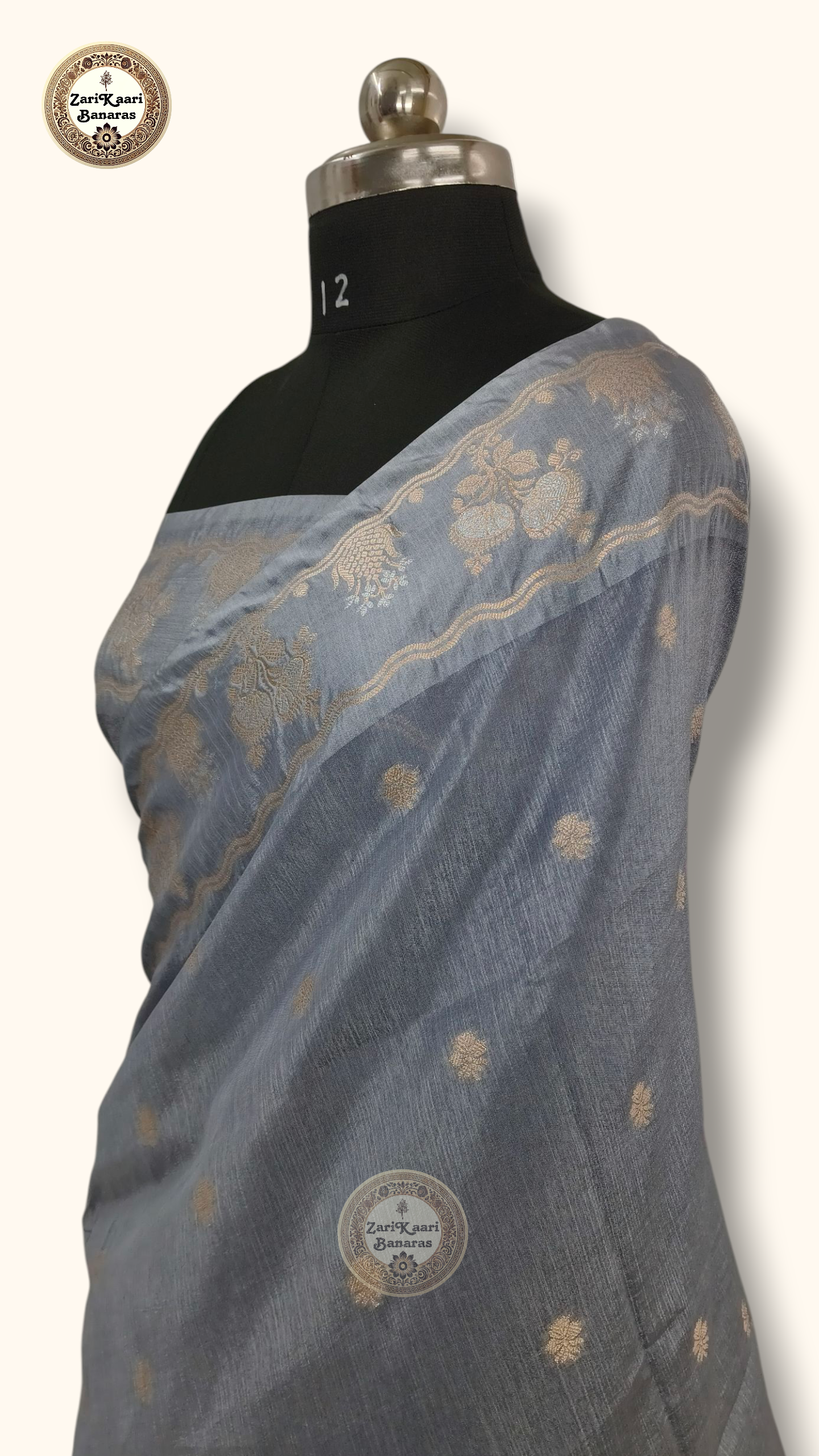 Grey Banarasi Raw Mango Silk With Sona Ropa Zari Work