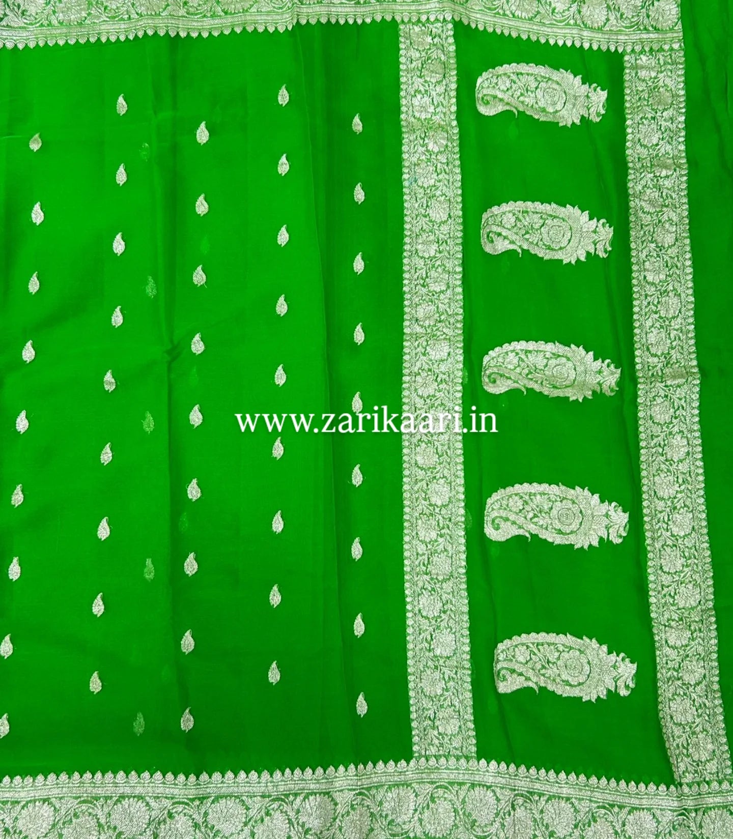 Pure Handloom Georgette Banarasi Saree - Parrot Green