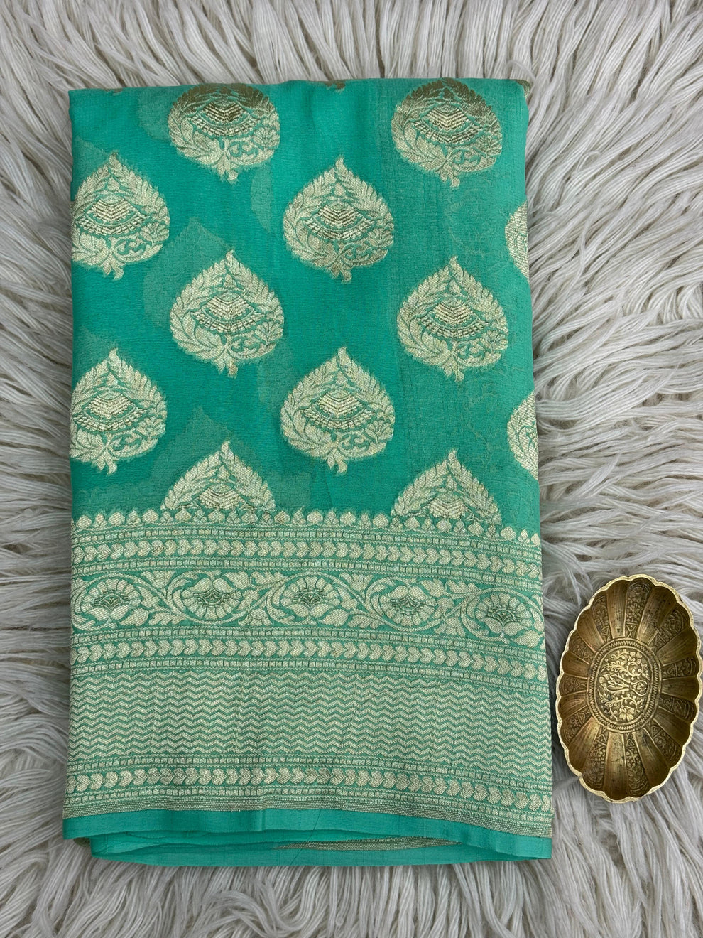 Green Banarasi Pure Handloom Khaddi Georgette Chiffon with Water Zari