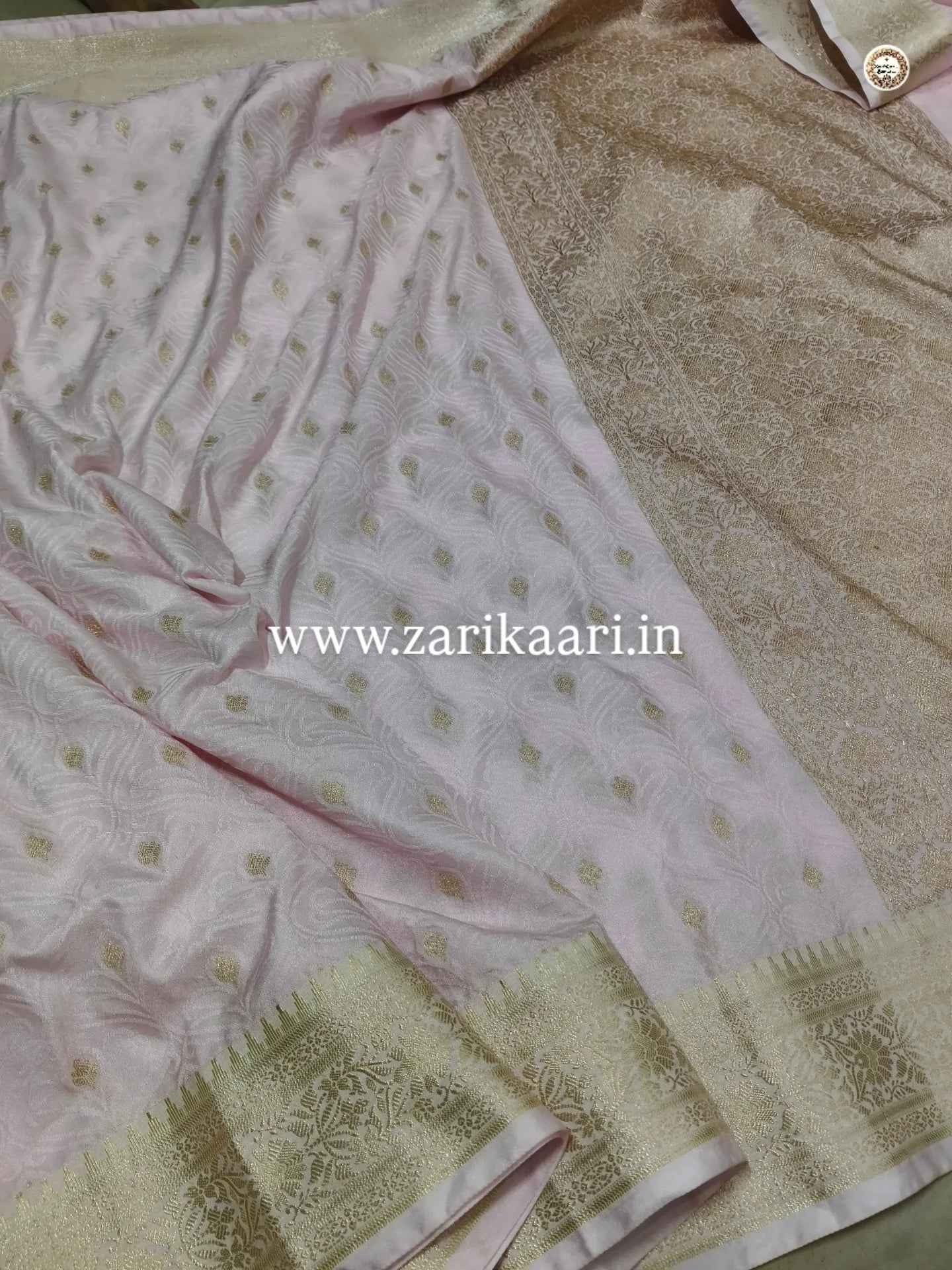 Banarasi Katan Georgette Saree with Watar-Gold Zari. Baby-Pink