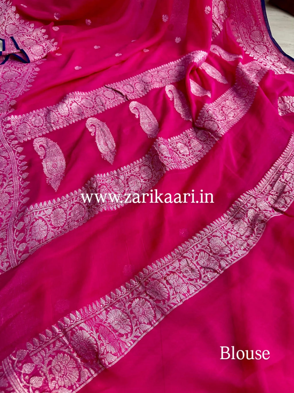 Pure Handloom Georgette Banarasi Saree - Magenta