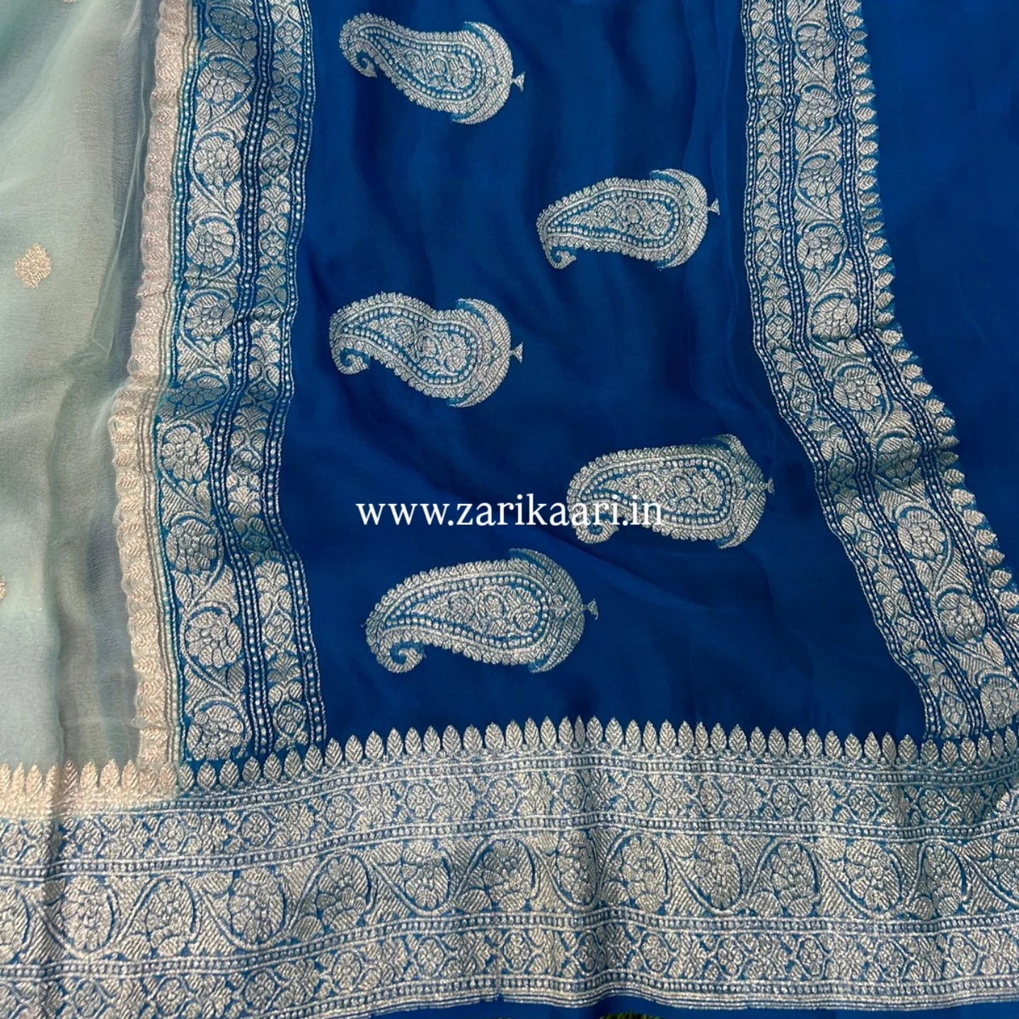 Pure Handloom Georgette Banarasi Saree - Ocean Blue